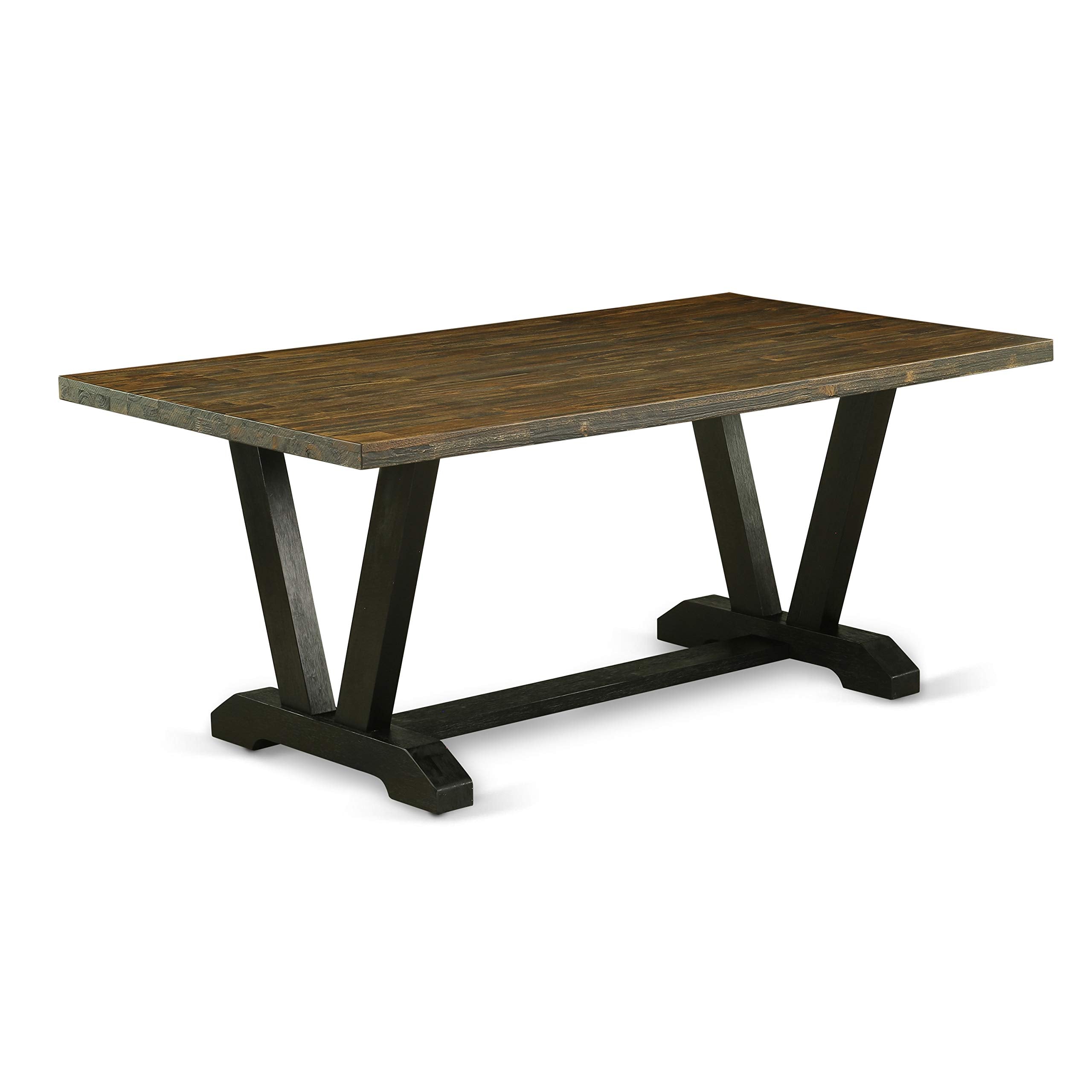 East West Furniture V677Ga650-6 6 Piece Dinette Set Contains A Rectangle Dining Table With V-Legs And 4 Dark Gotham Linen Fabric Parson Chairs With A Bench, 40X72 Inch