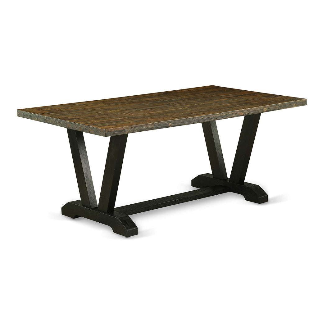 East West Furniture V677Ga650-6 6 Piece Dinette Set Contains A Rectangle Dining Table With V-Legs And 4 Dark Gotham Linen Fabric Parson Chairs With A Bench, 40X72 Inch