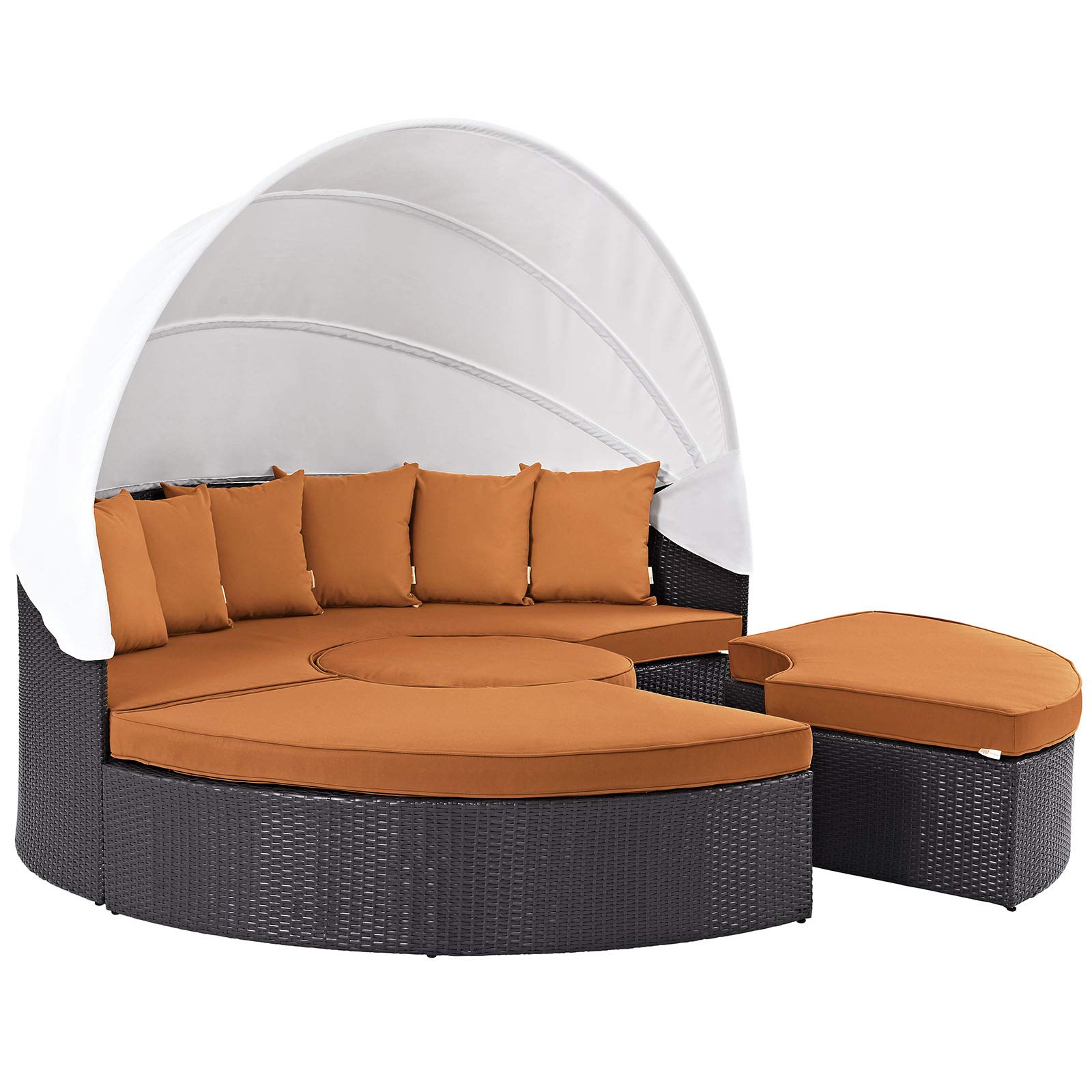 Modway Quest Wicker Rattan Outdoor Patio Canopy Sectional Daybed in Espresso Orange
