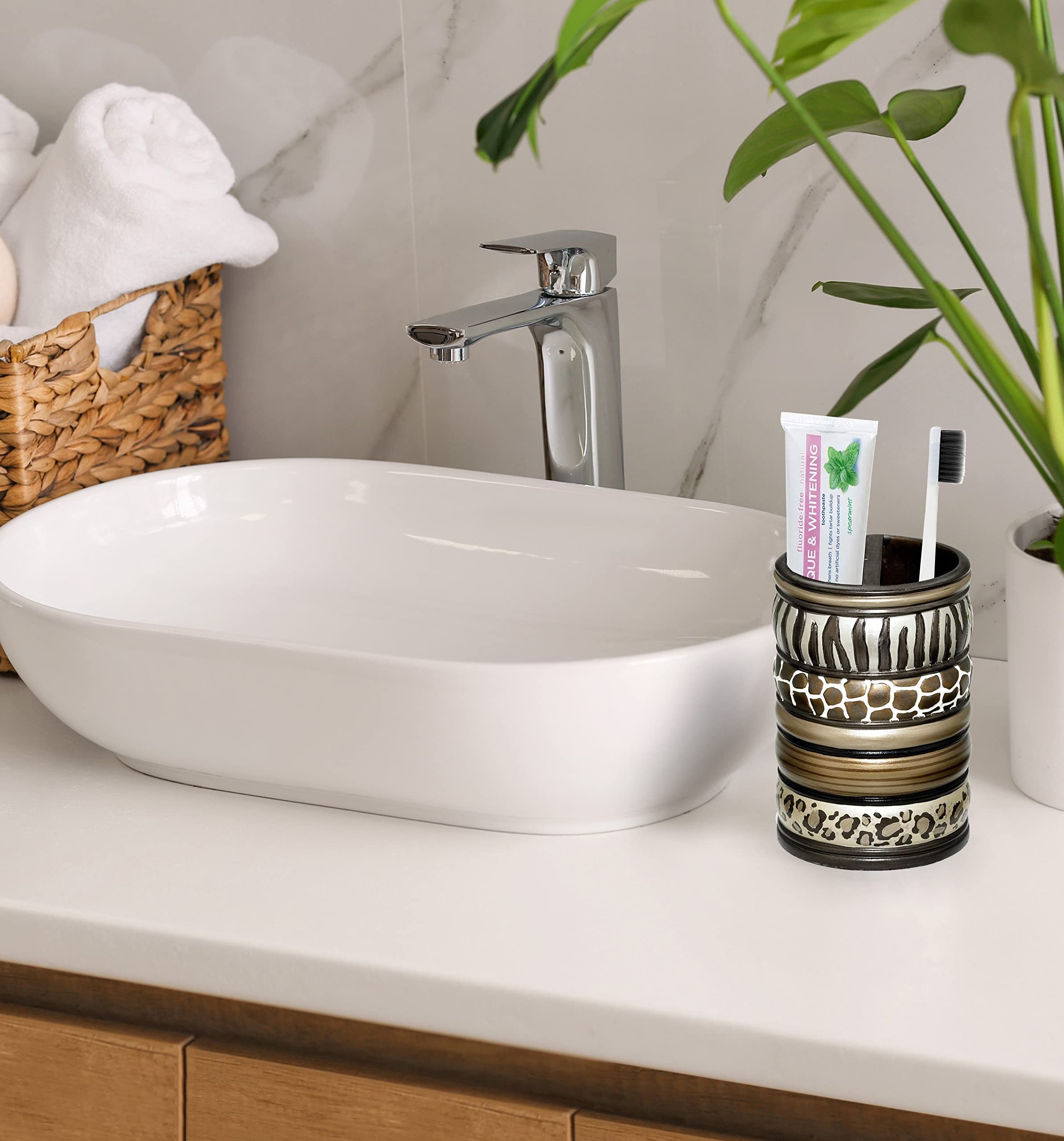 Popular Bath 781267 Safari Stripes, Tooth Brush Holder, Chocolate