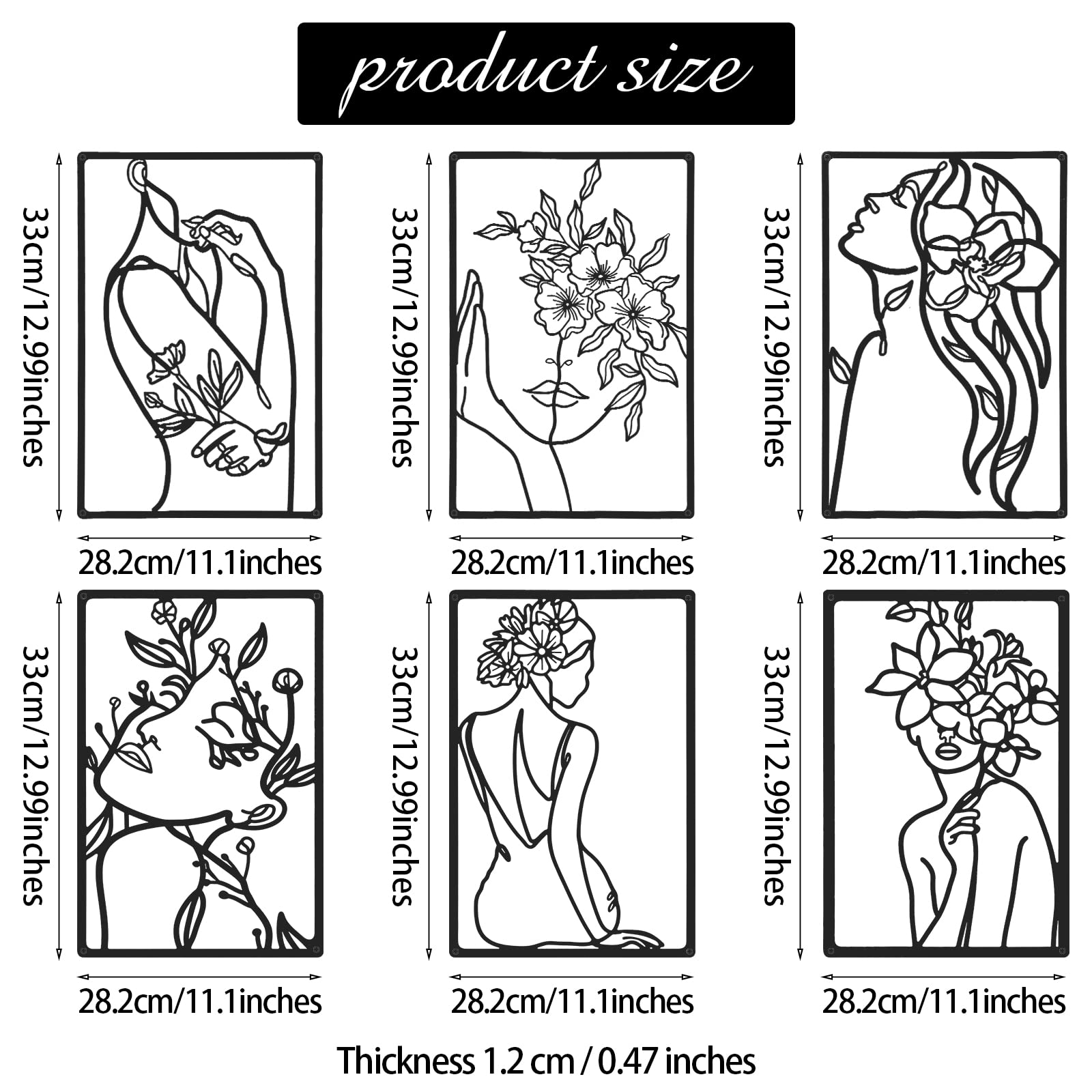 6 Pieces Black Metal Wall Decor Modern Minimalist Abstract Woman Wall Art Aesthetic Female Wall Sculpture Line Drawing Hanging A