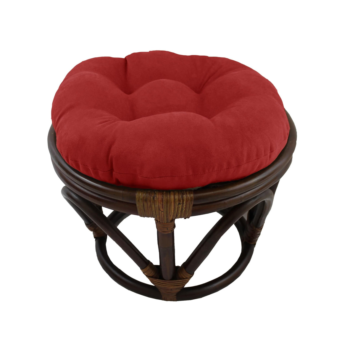 Blazing Needles Solid Microsuede Tufted Round Footstool Cushion, 18&quot;, Cardinal Red