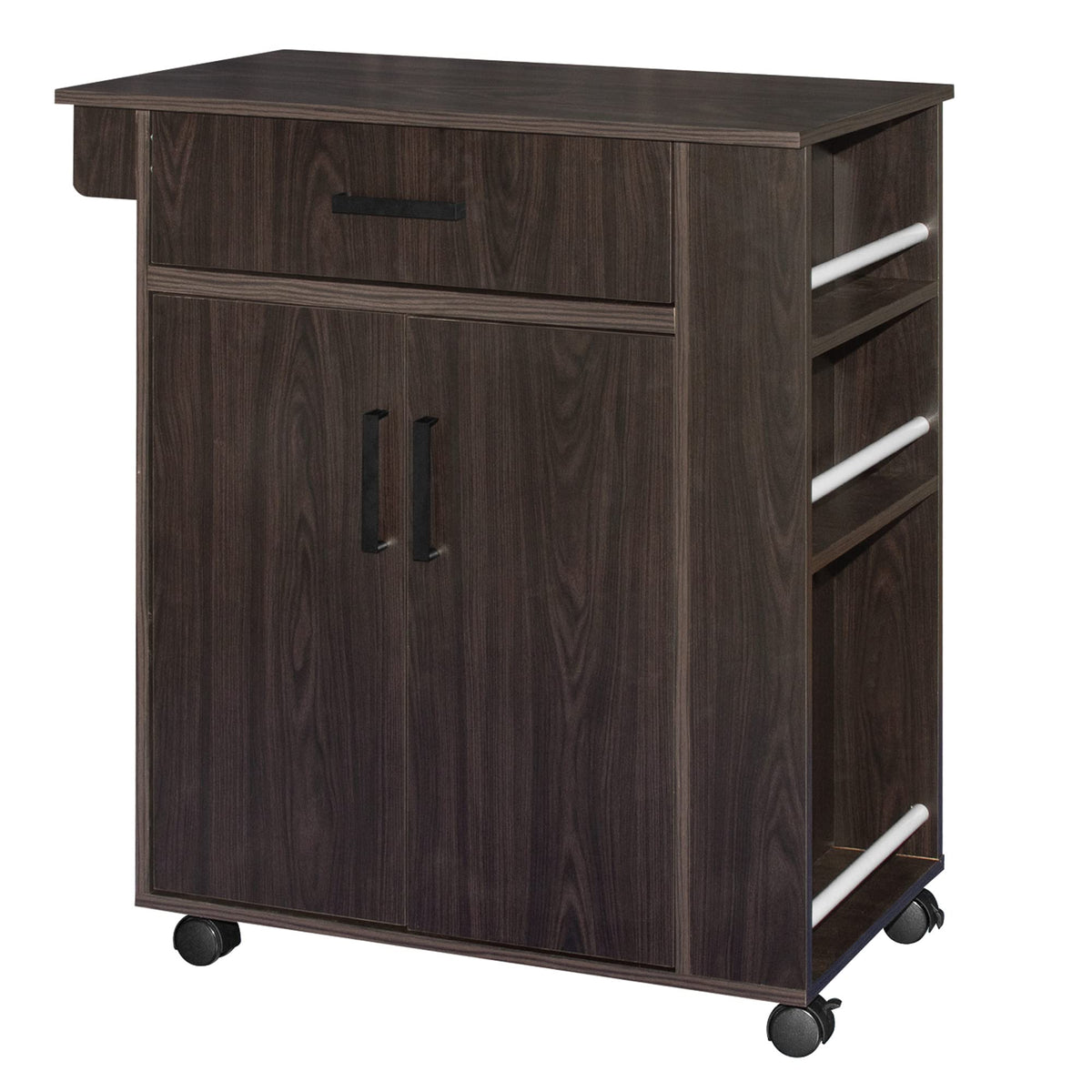 Better Home Products Shelby Rolling Kitchen Cart with Storage Cabinet - Tobacco