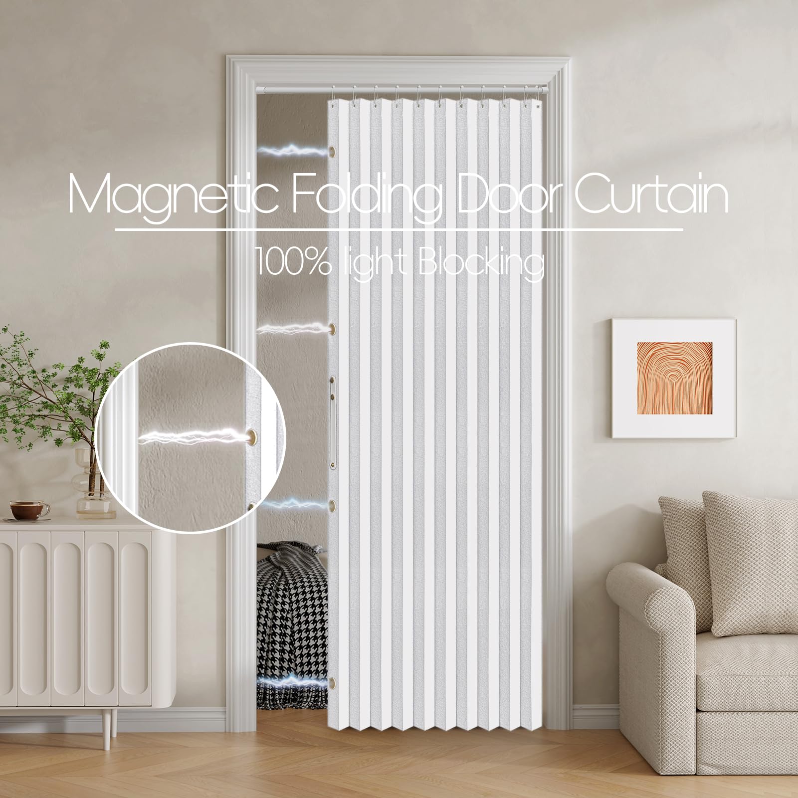 Jilron 100% Blackout Fabric Folding Door Curtain With Magnetic Closure - Accordion Style For Sliding Doors, Closets,Wardrobe And