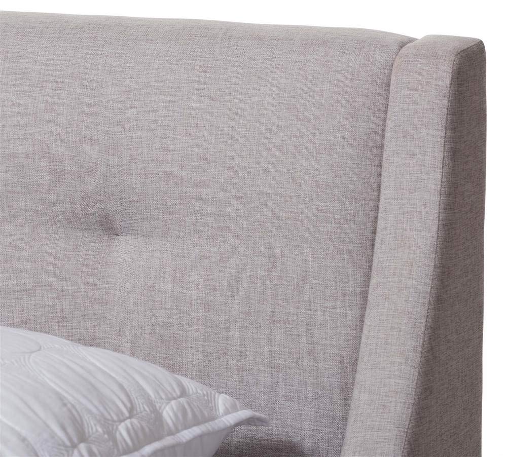 Baxton Studio Louvain Modern and Contemporary Greyish Beige Fabric Upholstered Walnut-Finished Full Sized Platform Bed