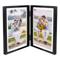 Golden State Art, Black 5x7 Hinged Double Frame - Floating Frame for 4 x 6 or Smaller Photos - Metal Frame and Real Glass, Elega