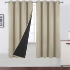 LEMOMO 100% Blackout Curtains 52 x 72 Inch/Beige Curtains 2 Panels with Black Lining Room Darkening Thermal Insulated Bedroom Cu