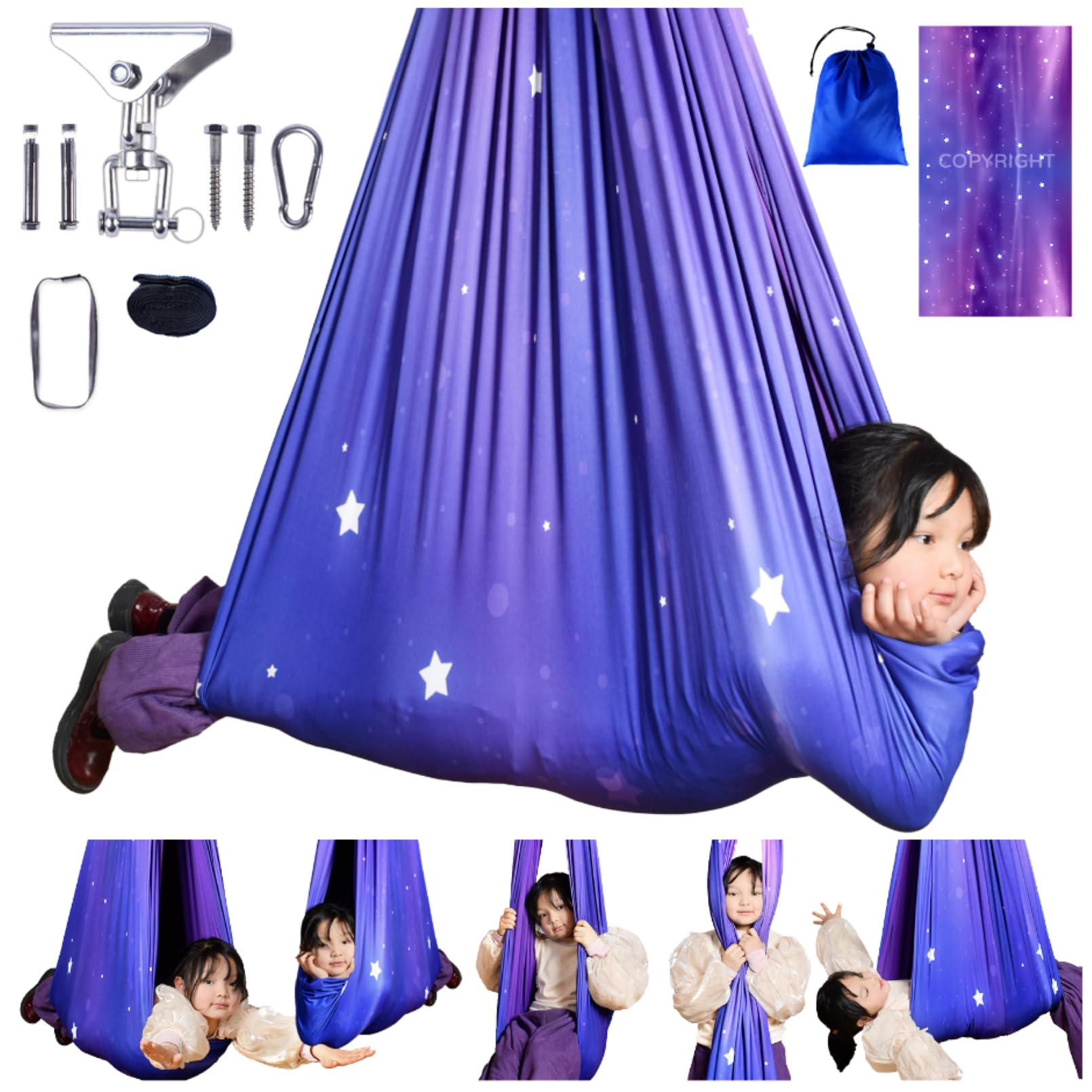 Sensory Swing For Kids Indoor & Outdoor Double Layer Therapy Cuddle Swing Hammock Chair With 360 Swivel Hanger Kit Adjustable Sw