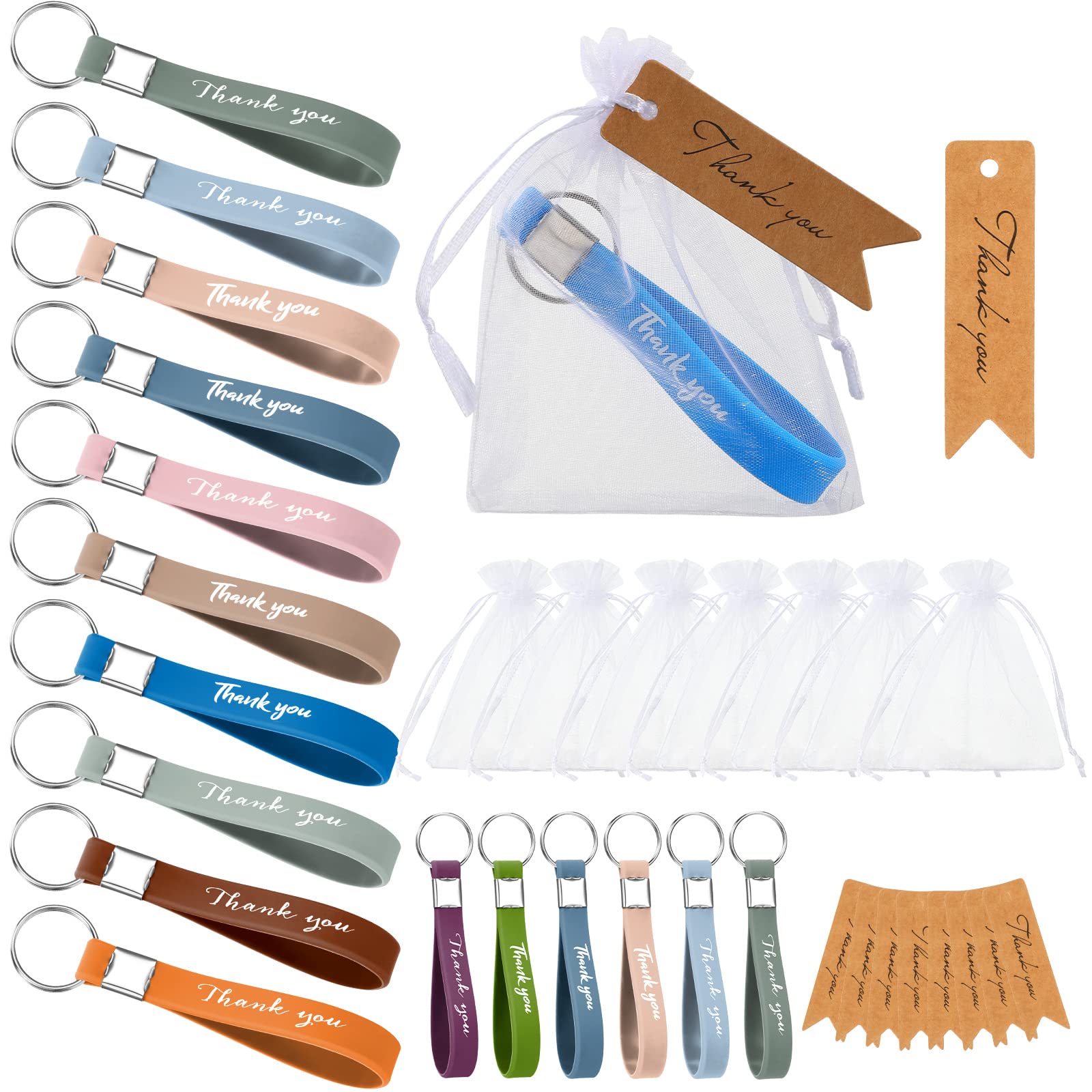 Roowest 48 Sets Inspirational Keychains Bulk Employee Appreciation Gifts Thank You Tag And White Organza Bag Back To School Gift
