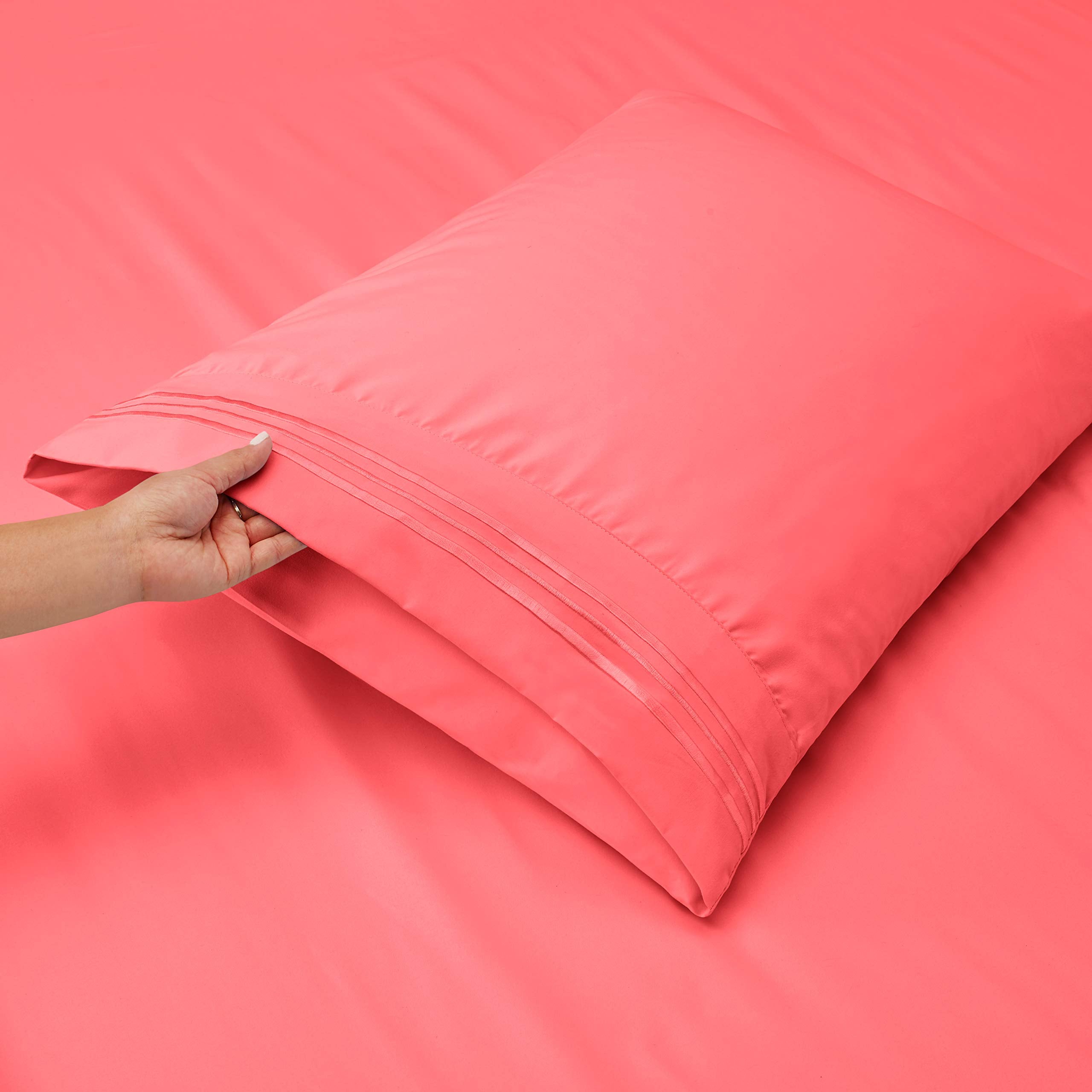 Clara Clark Twin Xl Sheets, 5 Piece Set - Hotel Luxury Sheets For Twin Xl Size Bed, Super Soft Bedding Sheets & Pillowcases, Twin Xl Size Sheets, Coral Pink