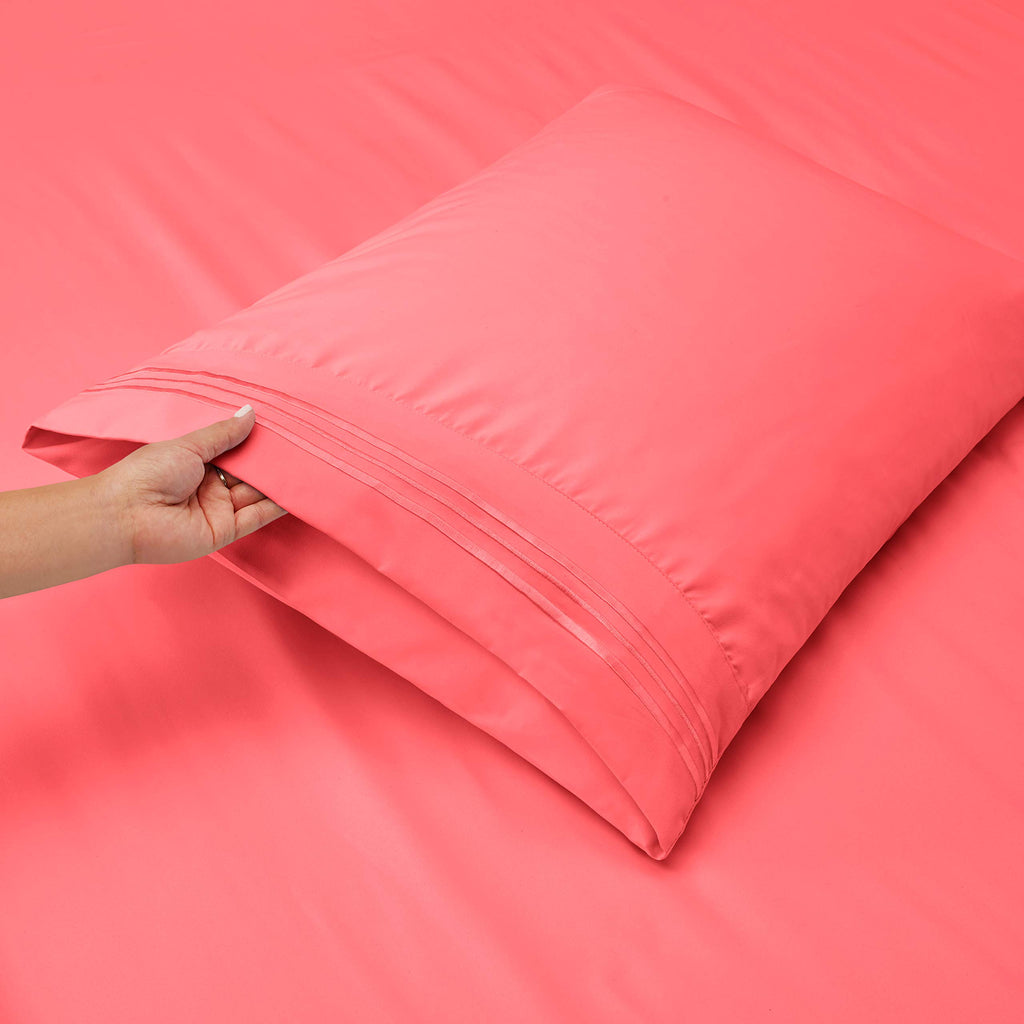 Clara Clark Twin Sheets, 5 Piece Set - Hotel Luxury Sheets For Twin Size Bed, Super Soft Bedding Sheets & Pillowcases, Twin Size Sheets, Coral Pink