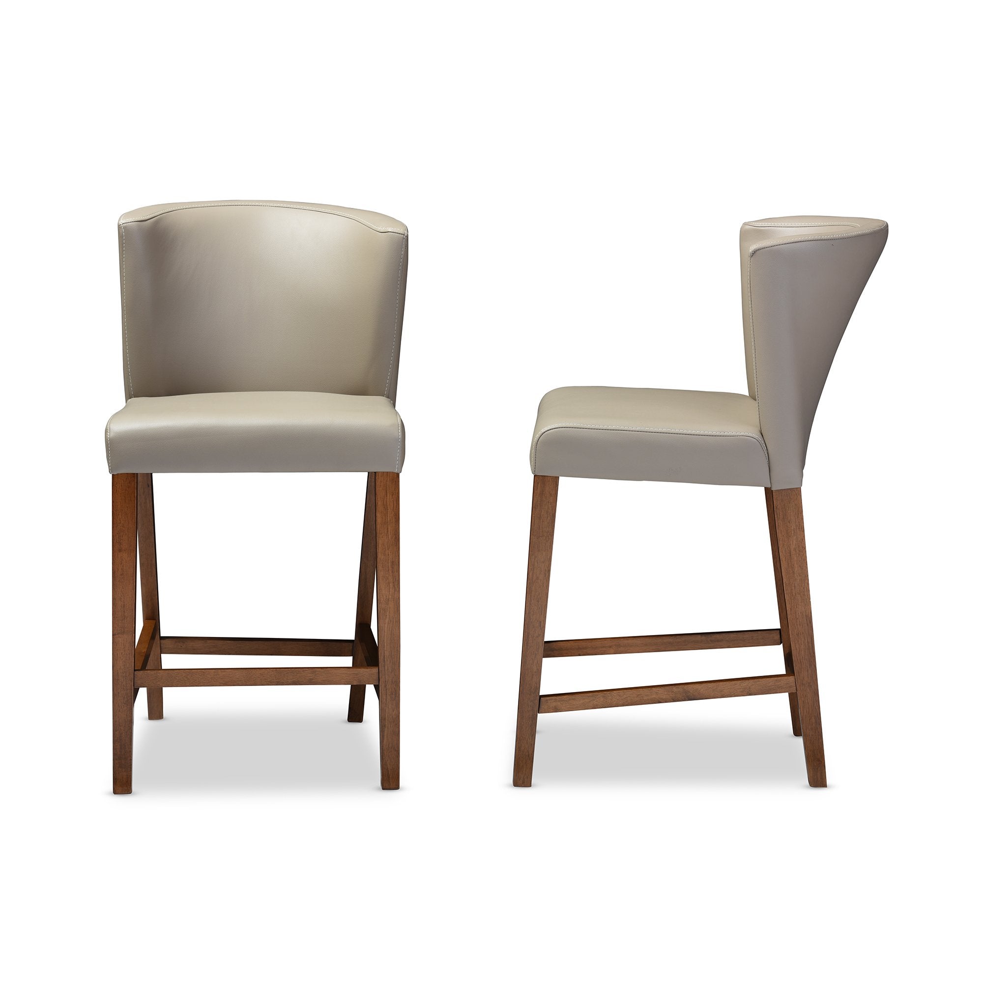 Baxton Studio Olivia Mid-Century Modern Scandinavian Style Dark Walnut Wood with Grey Faux Leather Pub Stool (Set of 2)