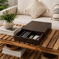 Wooden Desktop Organiser Box With Sliding Drawer, Dark Brown