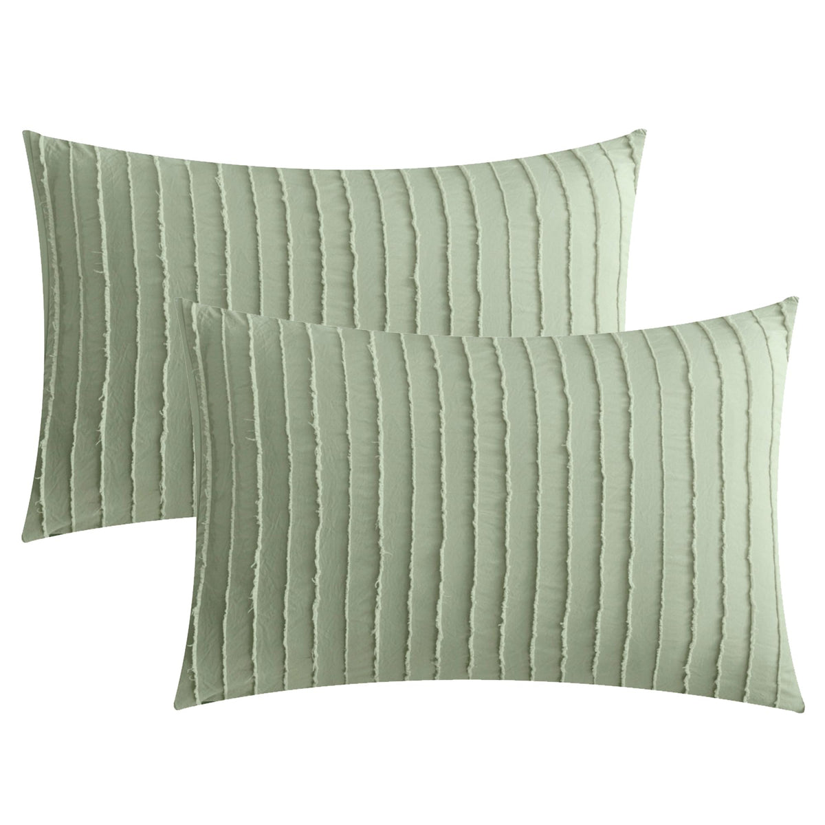Jellymoni 2 Pack Light Green Pillowcases King Size, Soft Microfiber Striped Tufted Pillow Covers With Envelope Closure (Pillows