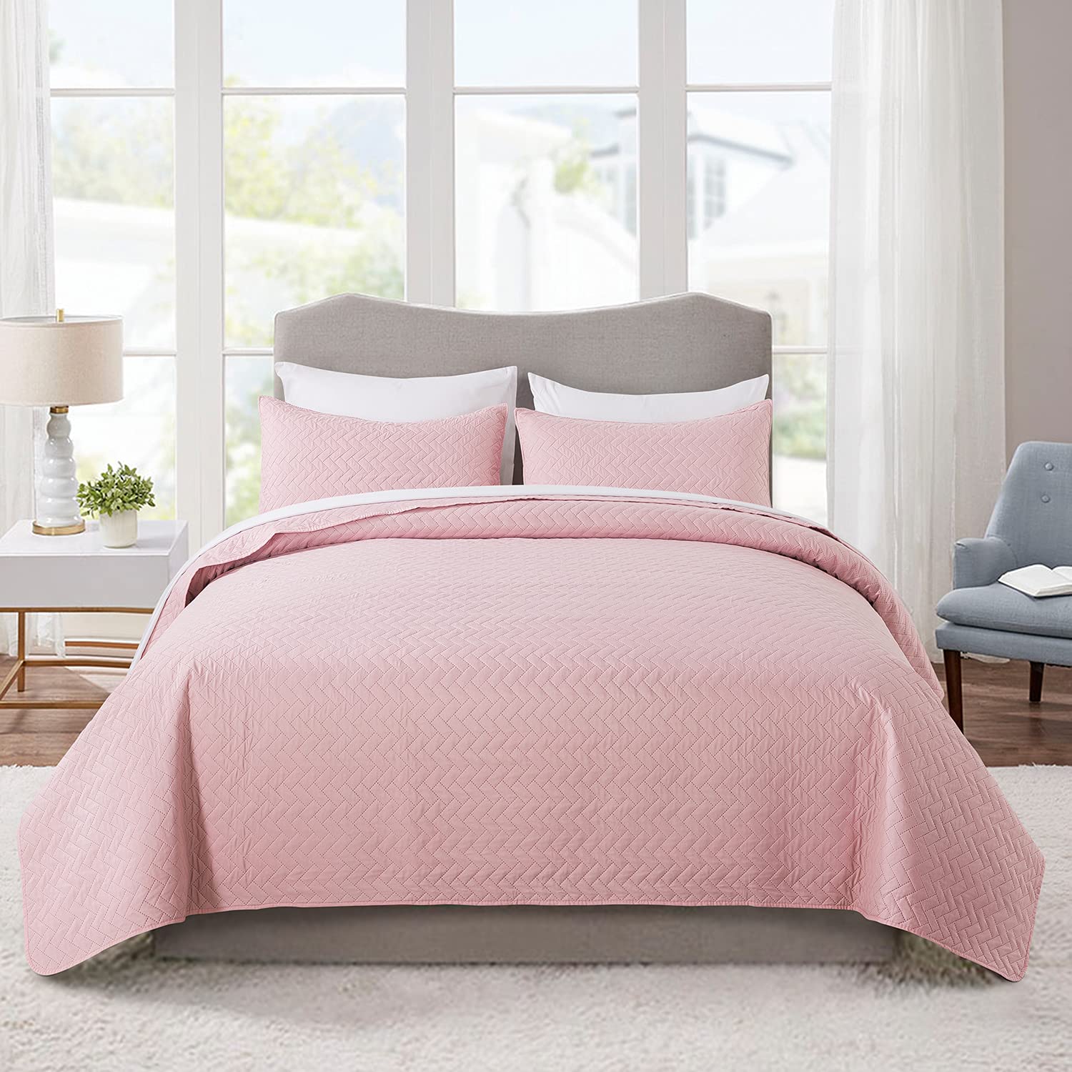 Merry Home Queen Quilt Set, 320Gsm Queen Quilt Bedding Set, 3-Pieces Solid Lightweight Quilt Cover Bedspread Set For Summer 88'
