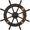 Nautical Wheel Decor Rustic Boat Steering Wheel Fishing Net Wall Sculpture Rudder Hanging Ornament for Home Beach Theme Decor