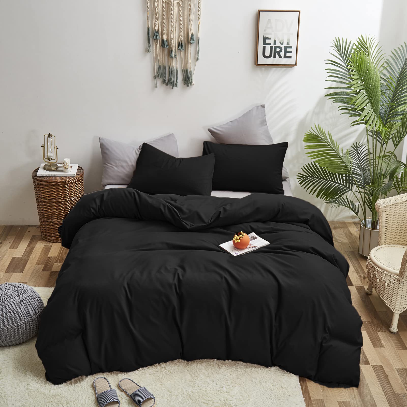Luxlovery Black Comforter Set Twin Teen Kids Boys Solid Black Bedding Comforter Twin Size Dark Color Quilts Blanket Soft Breatha