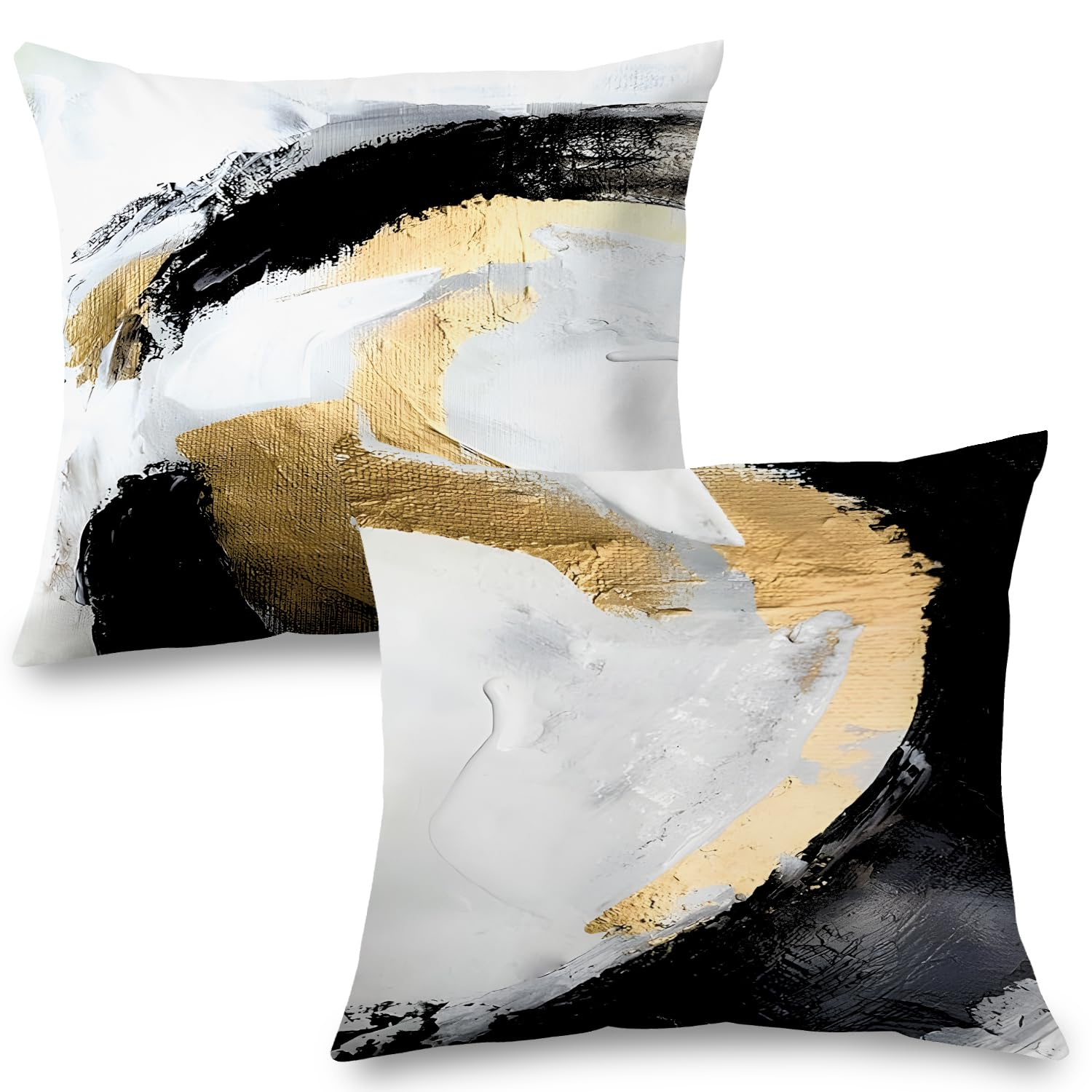 Supwhd Abstract Black White And Gold Pillow Covers 16X16 Set Of 2 - Modern Pillow Covers, Modern Home Decor, Black And Gold Deco