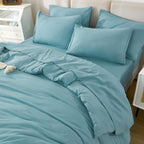 Litanika Queen Comforter Set Grayish Teal - 7 Pieces Bed In A Bag Queen Beddding Comforter Sets, Solid Lightweight Bed Set With