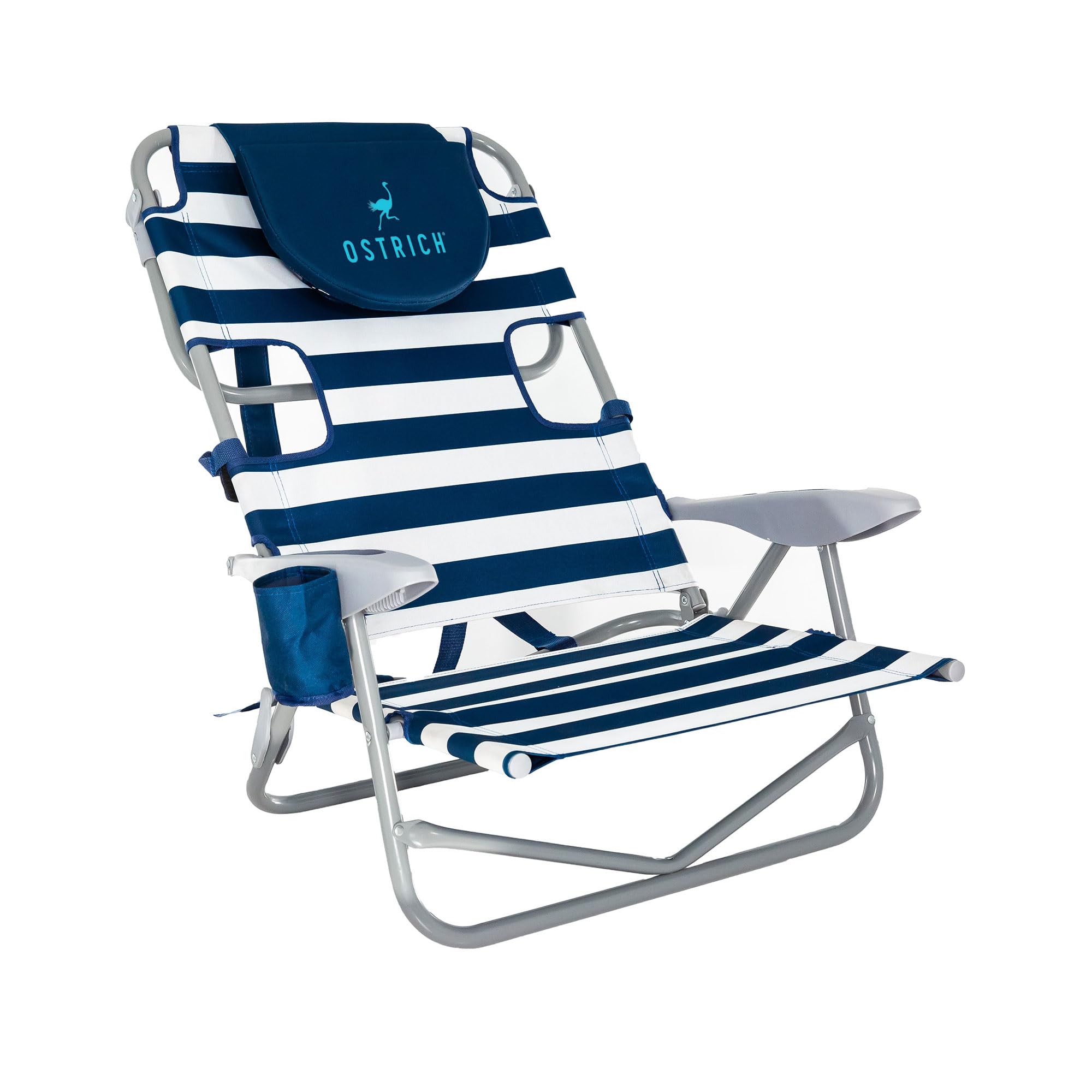Ostrich On Your Back Backpack Beach Chair With Face Hole - Adjustable, Portable Lounge Chair With Cup Holder, Face Opening - Heavy Duty, Lay Flat Tanning Chair For Face Down Reading For Adults (Blue)