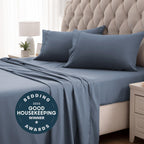 Sleep Zone Nanotex Super Soft Cooling Twin Bed Sheets Set For Kids 3 Piece - Easy Care Fitted Flat Sheet & Pillowcase Sets - Wrinkle Free, Fade Resistant, Deep Pocket 16' (Flint Blue, Twin)