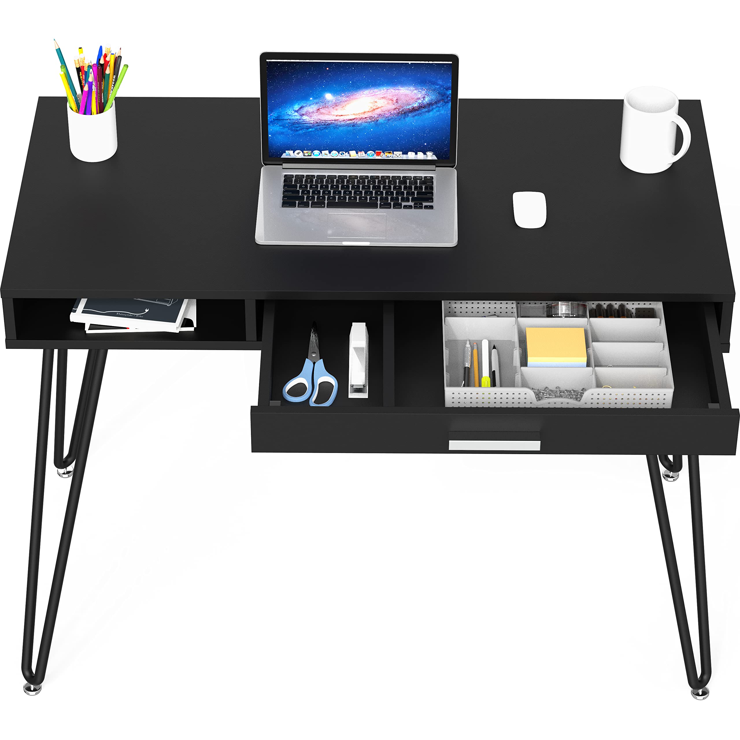 Shw Home Office Computer Hairpin Leg Desk With Drawer, Black