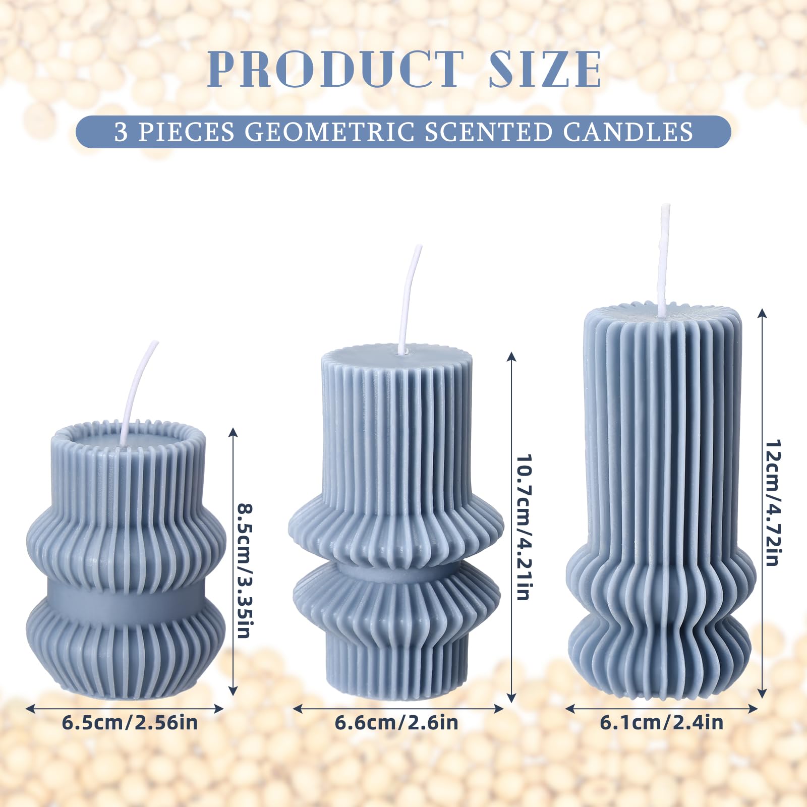 Mtlee 3 Pcs Small Ribbed Pillar Candles Scented Pillar Candle Tall Pillar Candle Soy Wax Aesthetic Candle 4.7, 4.2, 3.2 In Heigh