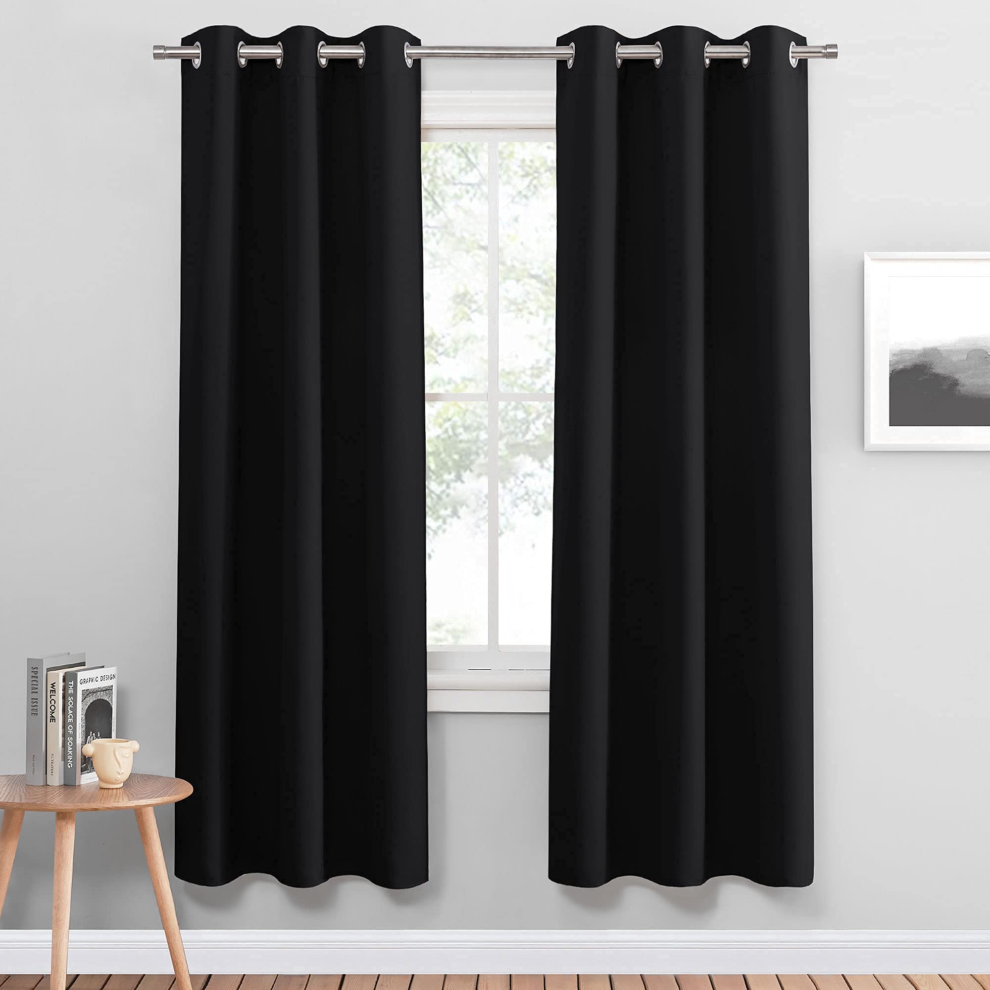 PONY DANCE Bedroom Blackout Curtains - Blackout Dark Curtain Panels Energy Saving Light Blocking Thermal Drapes/Home Decor Moder
