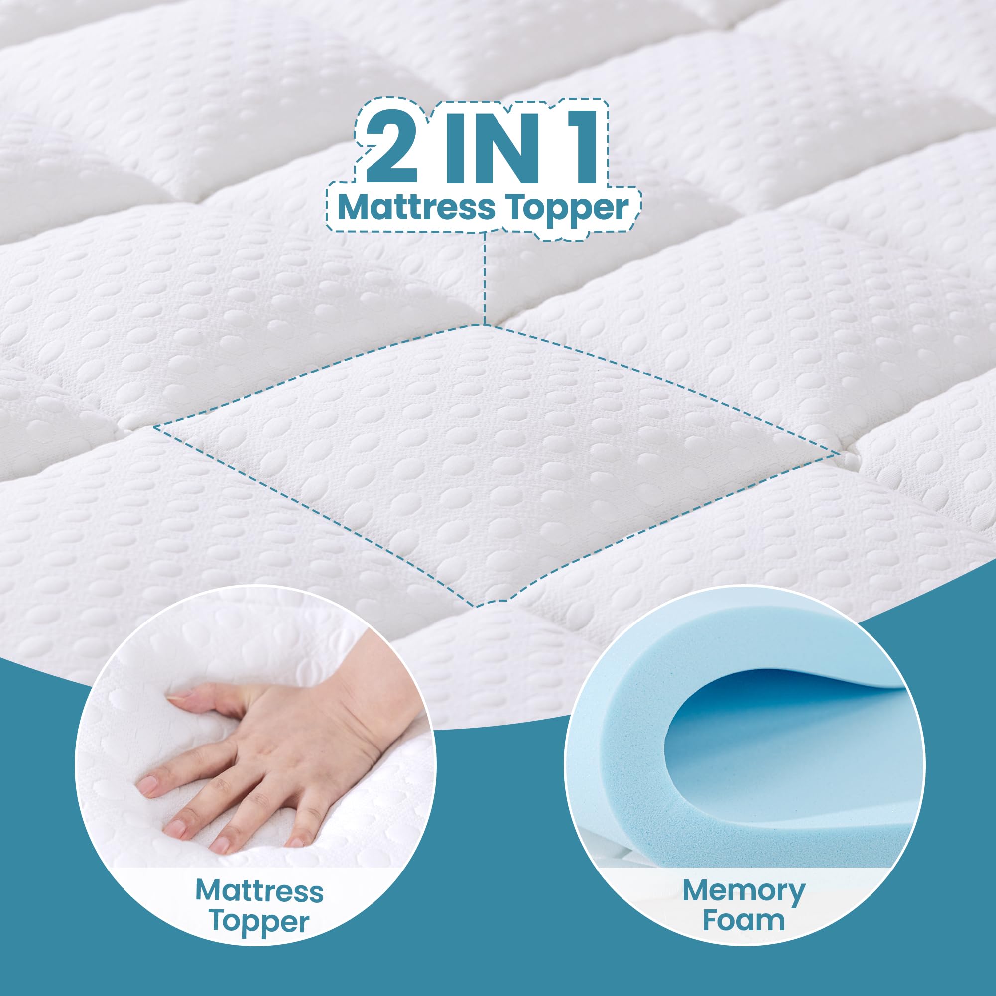 Aprleaf Pillow Top Mattress Topper Full Size, 3 Inch Dual Layer Mattress Topper, 1 Inch Cooling Pillow Topper And 2 Inch Gel Mem