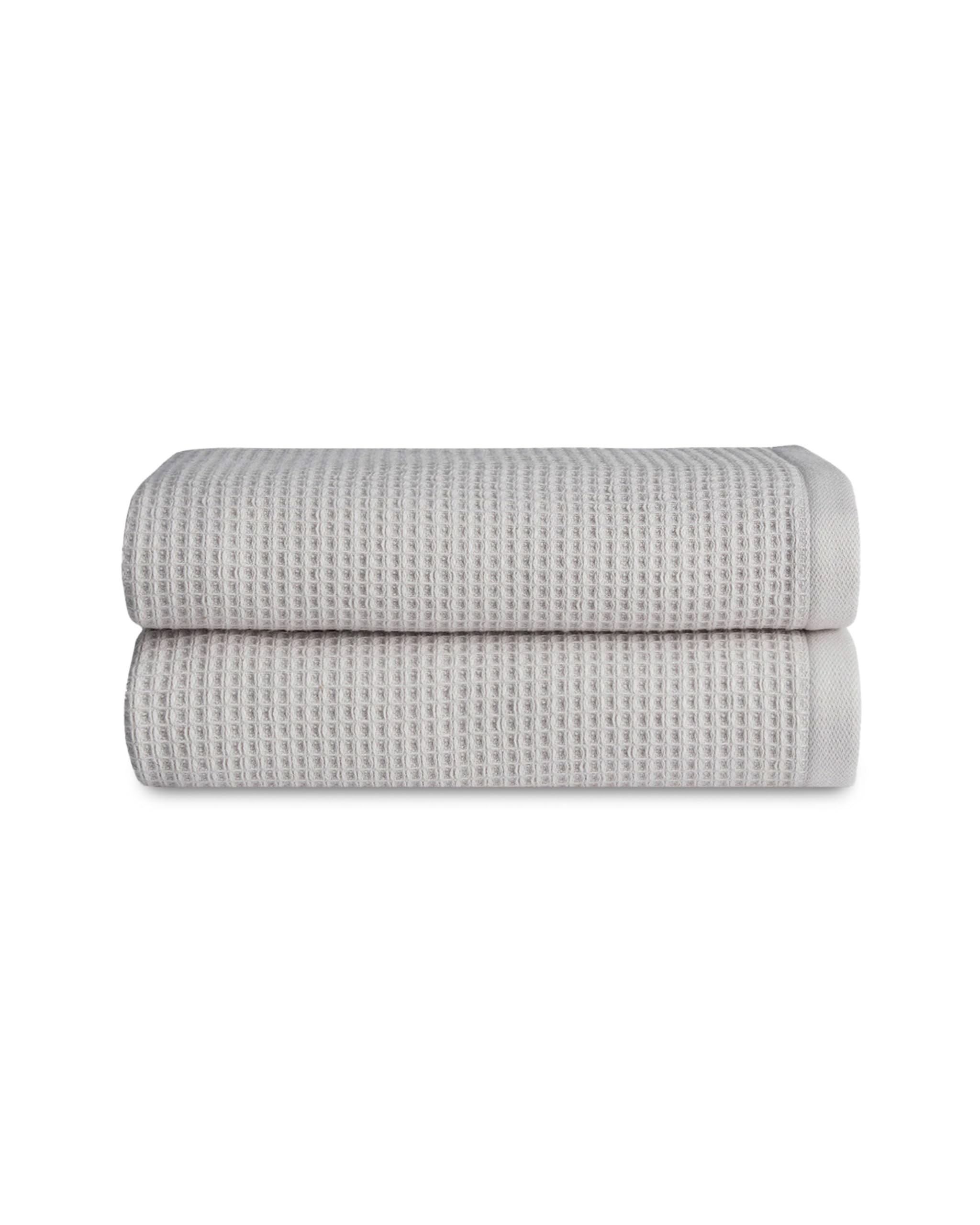 Cozy Earth Light Grey Waffle Hand Towels- Made from Cotton & Viscose from Bamboo, Plush, Absorbent, Soft