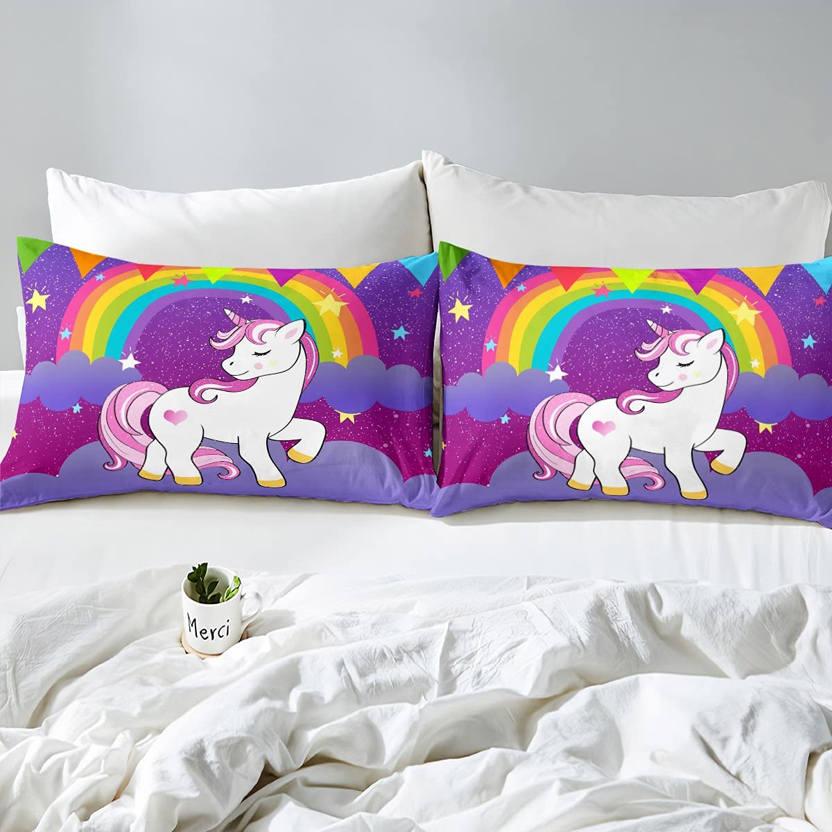 Erosebridal Kids Unicorn Down Comforter Queen Size Girls Comforter Set Cute Unicorn Print Bedding Set Girls Comforter Unicorn Ki