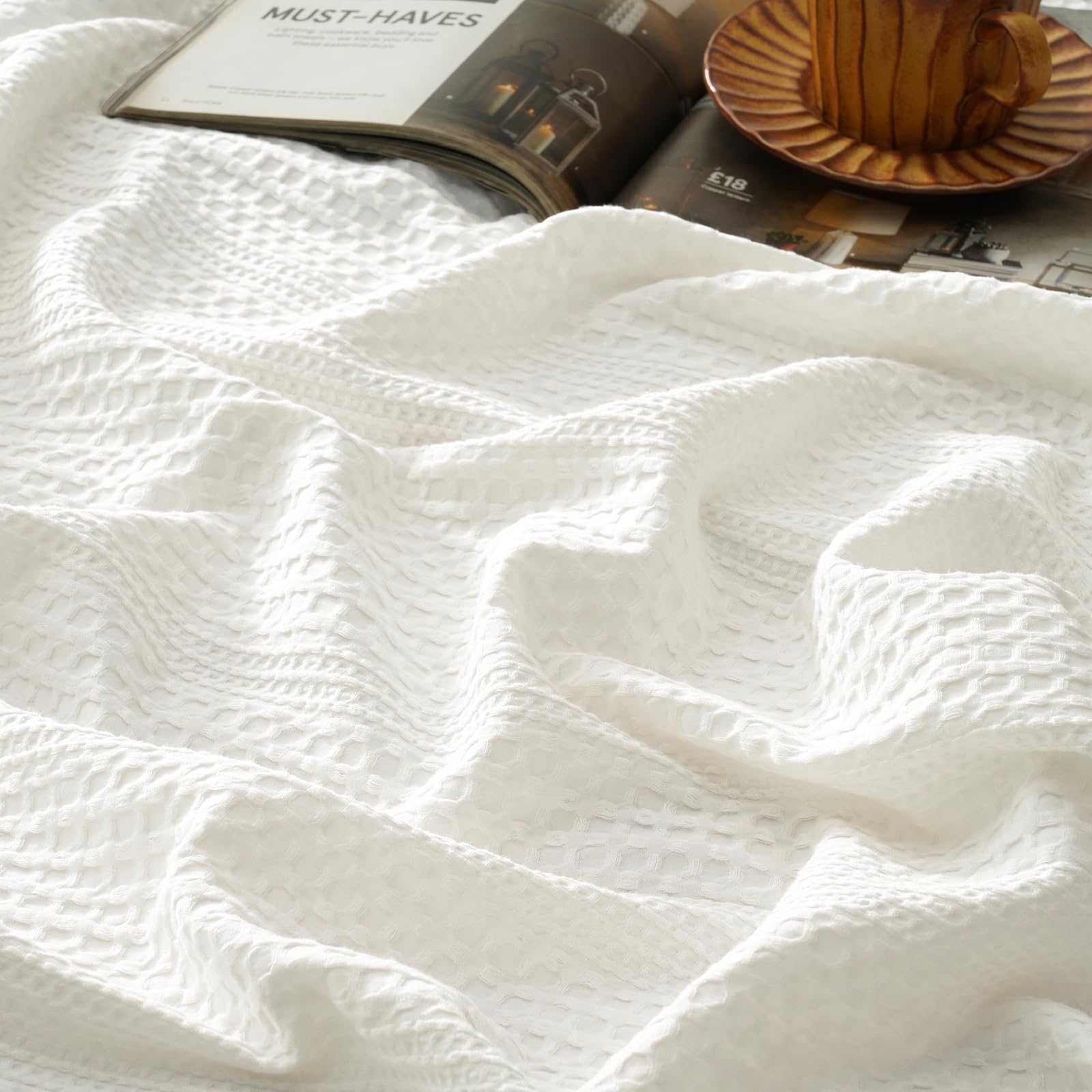 PHF Ultra Soft Waffle Weave Blanket King Size for Bed, Lightweight and Breathable Thin Blanket for Summer - 104''x 90'' Soft Wov