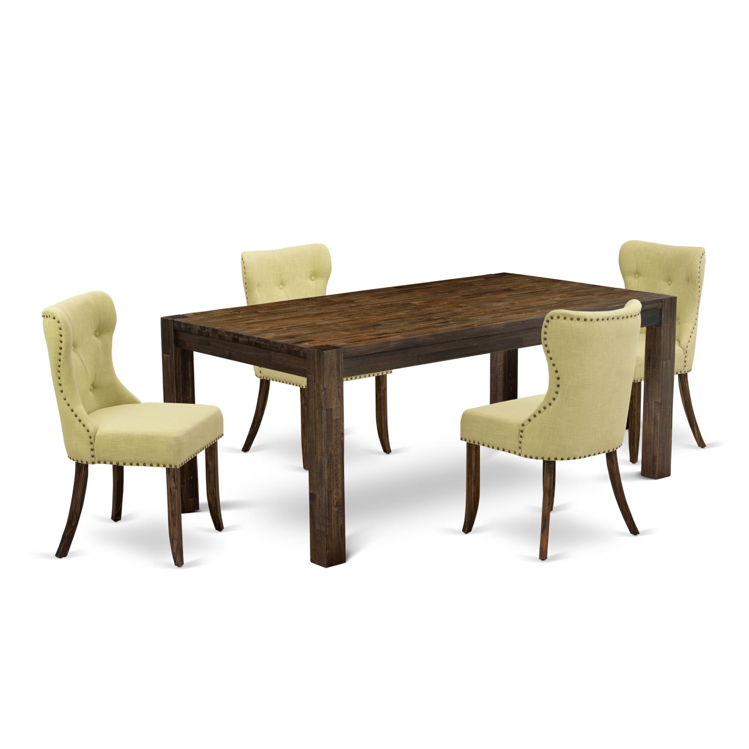 East West Furniture Lmsi5-77-37 5 Piece Dinette Set For 4 Includes A Rectangle Rustic Wood Dining Room Table And 4 Limelight Linen Fabric Parsons Dining Chairs, 40X72 Inch, Jacobean