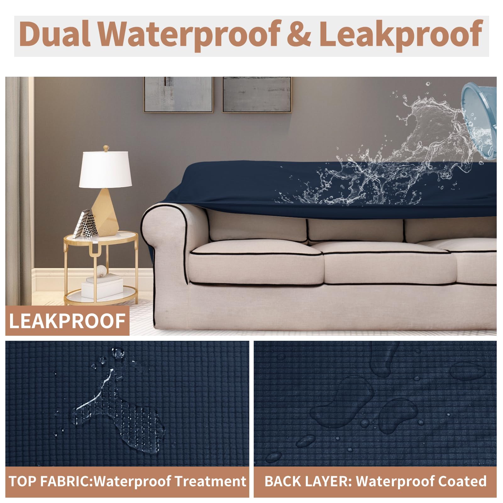 Easy-Going 100% Waterproof Oversized Loveseat Couch Cover, Dual Waterproof Sofa Cover, Stretch Jacquard Sofa Slipcover, Leakproof Furniture Protector For Kids, Pets, Dog And Cat, Dark Blue