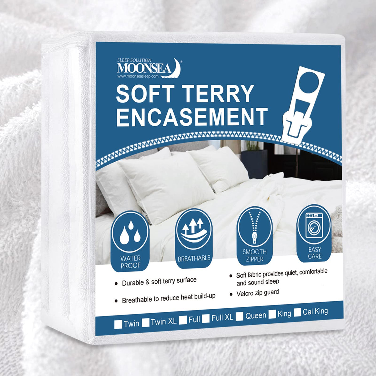 Moonsea Zippered Mattress Protector Twin Extra Long With Ultra Soft Terry Surface, 6-Side Waterproof Mattress Encasement For Kid