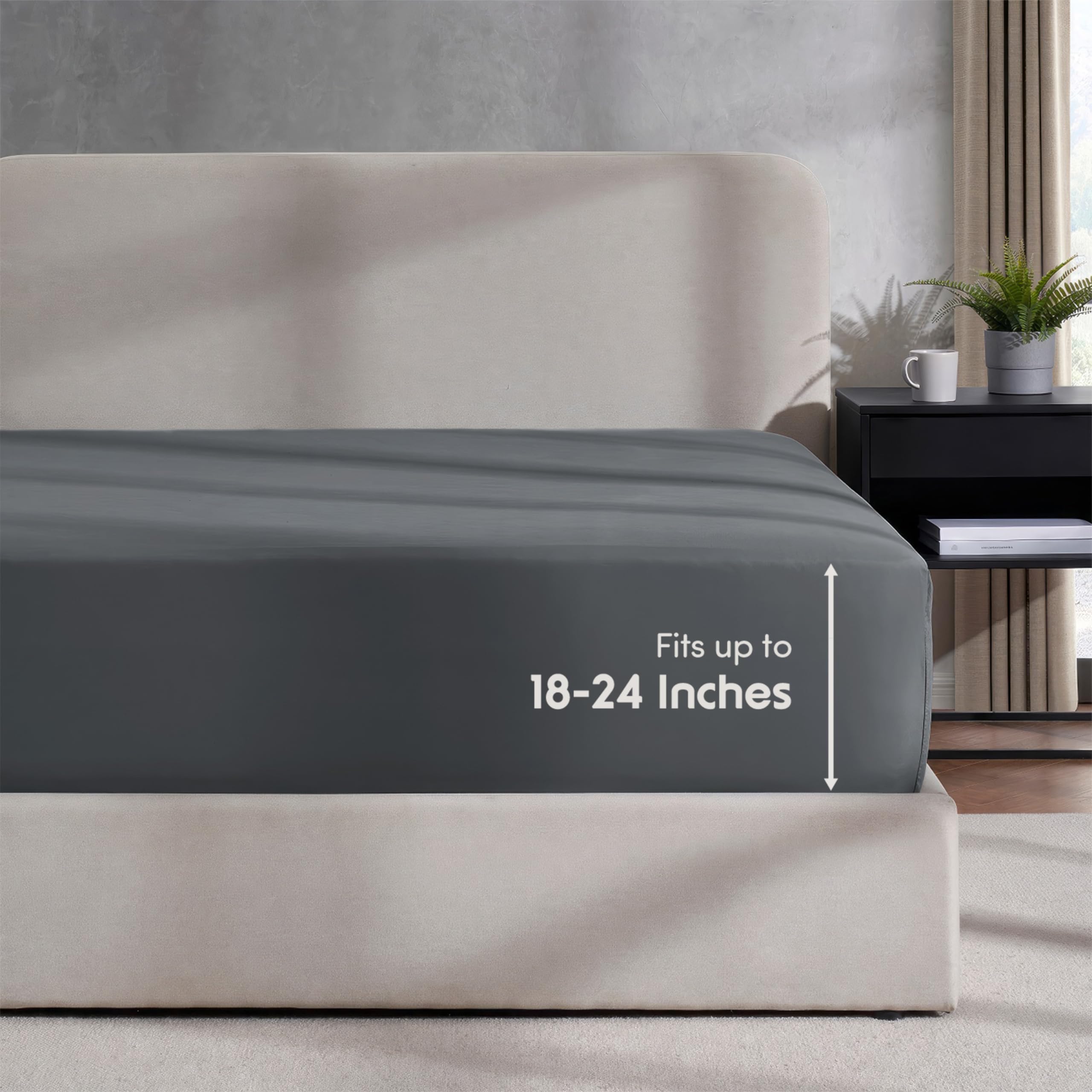Nestl Grey Fitted Sheet Queen Size, Extra Deep Pocket Queen Fitted Sheet Only, 1800 Microfiber Fitted Bed Sheet, Ultra Soft Fitt