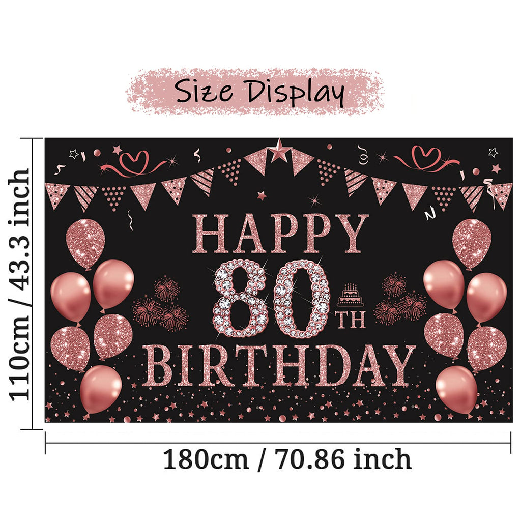 Trgowaul 80th Birthday Backdrop Banner Rose Gold Fabric or Paper 5.9 x 3.6 ft