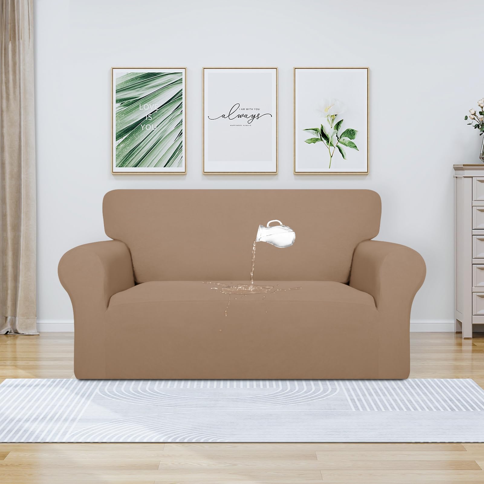 Purefit 100% Dual Waterproof Couch Cover Slipcovers For Couches And Sofas - Stretch Non Slip Fleece Sofa Covers Washable, Leakproof Furniture Protector For Kids, Pets, Dog (Loveseat, Camel)