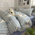 Blue Striped Bedding Set King,Instagram Style Geometric Duvet Cover With Zipper Ties 100% Cotton Modern Fashion Bedding Set For