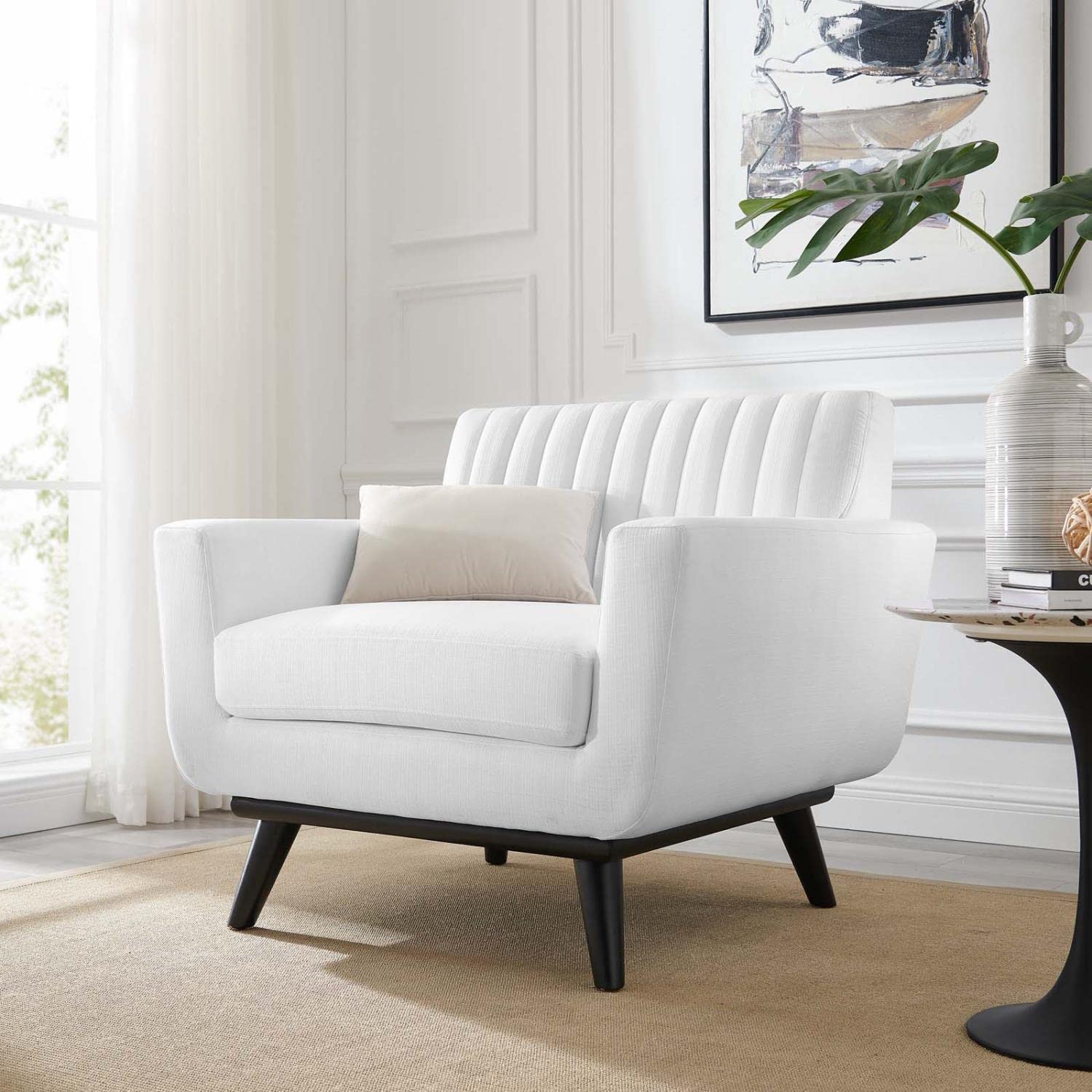 Modway Engage Channel Tufted Fabric Armchair in White