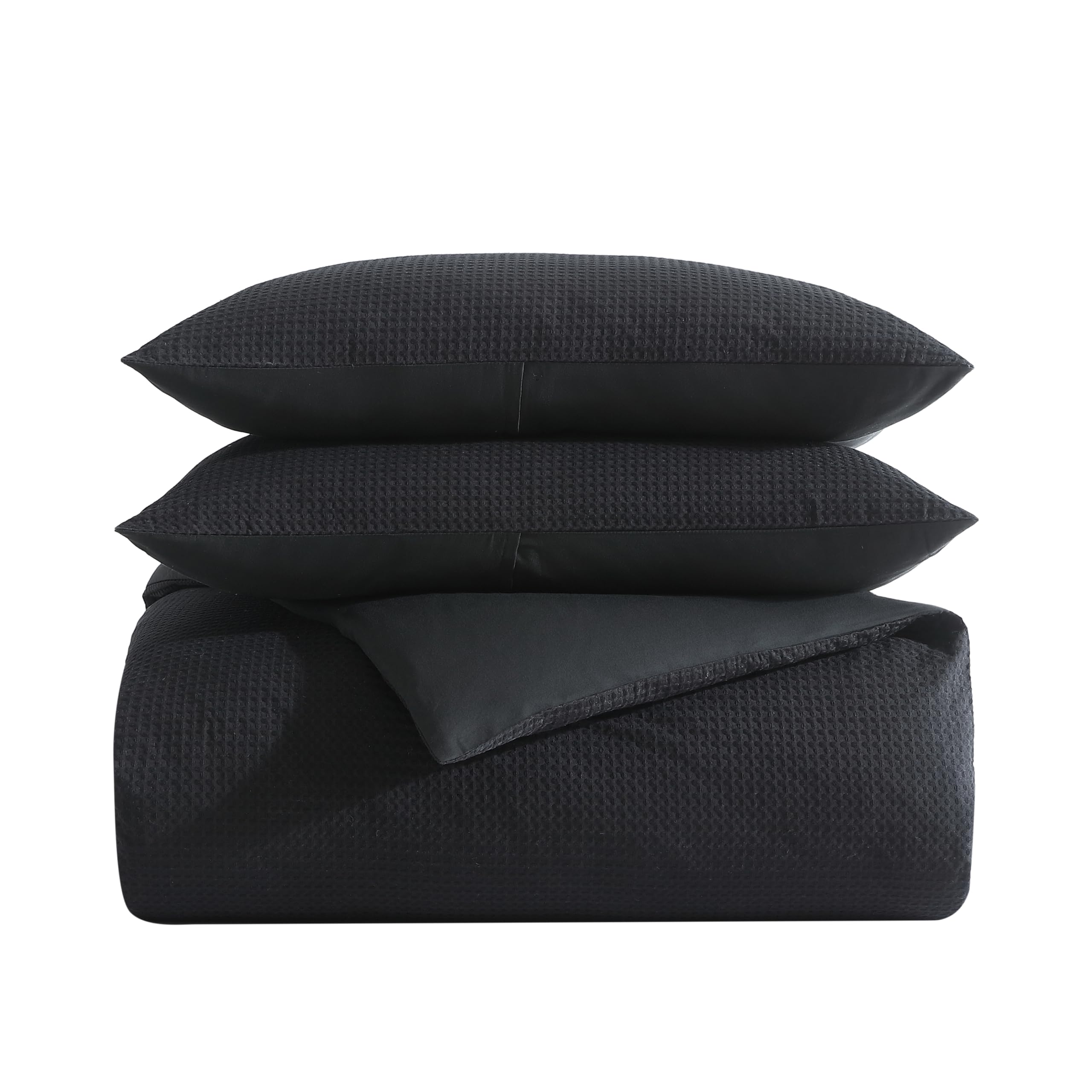 Vera Wang - Queen Comforter Set, Luxury Cotton Bedding Set With Matching Shams, Chic Room Essentials (Waffle Pique Black, Queen)