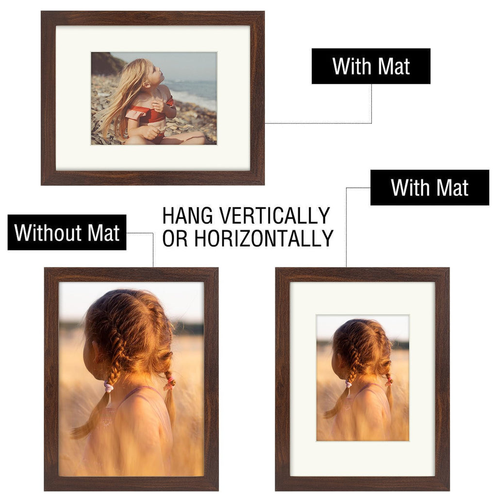Golden State Art, 9X12 Picture Frame With Mat For 6X8 - High Definition Glass Wall Mounting Horizontal Vertical Display (Brown,