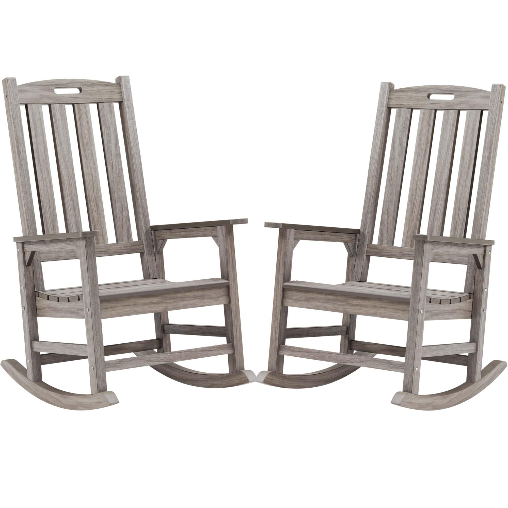 Psilvam Outdoor Rocking Chair Set of 2, Poly Lumber Oversized Rocking Chair with 21  Wide Seat and 32  Tall Backrest, Pre-Assemb