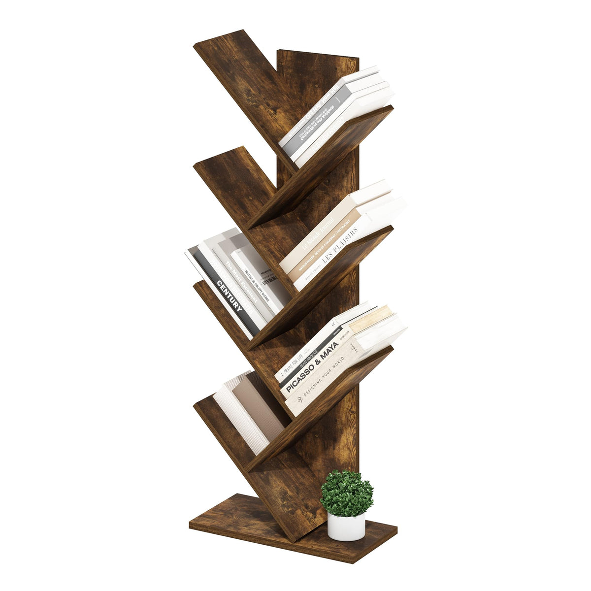 Furinno Tree Bookshelf 7-Tier Floor Standing Tree Bookcase, Amber Pine