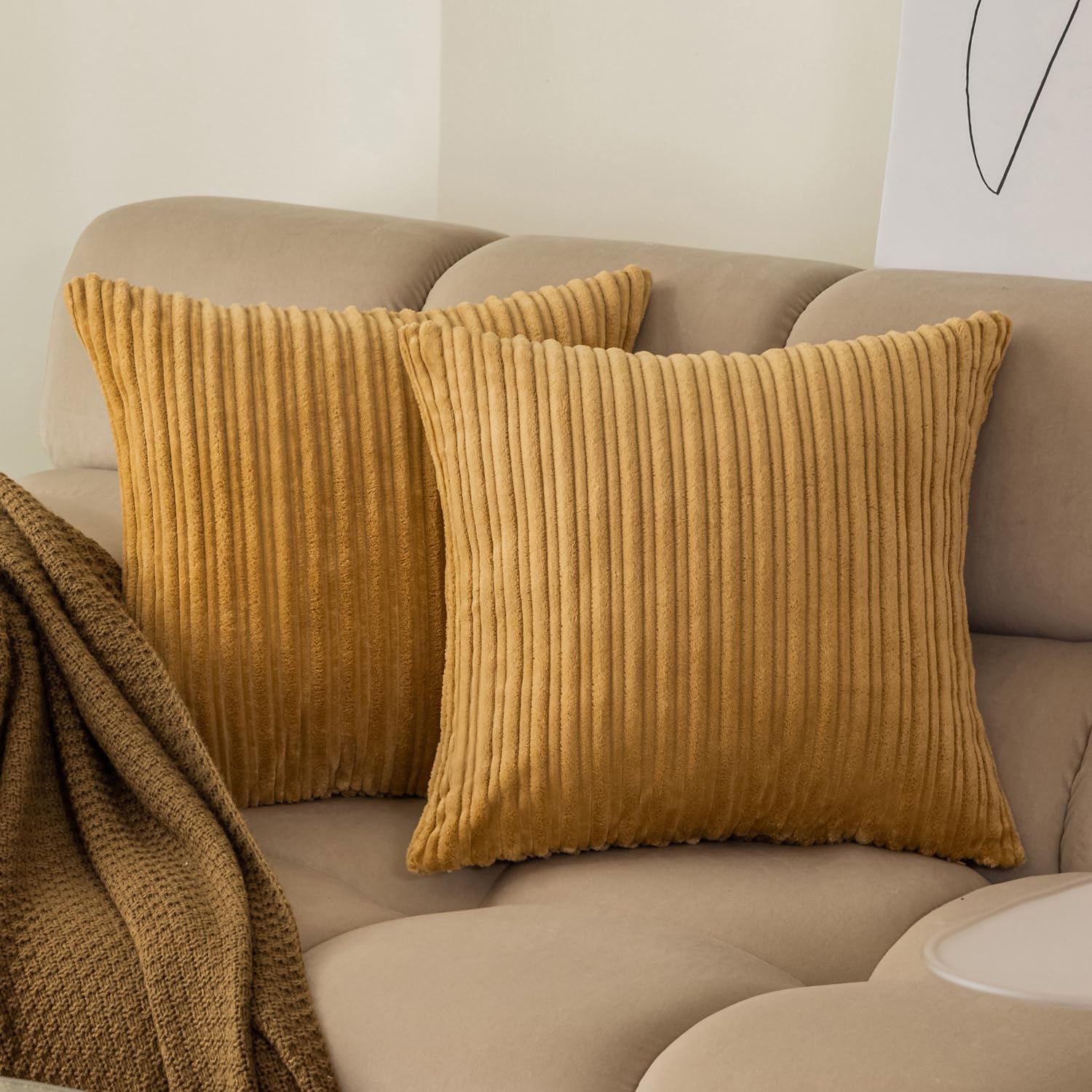 Kevin Textile Decorative Throw Pillow Covers Pack Of 2 Corduroy Soft Soild Pillow Cases Square Outdoor Pillowcases For Cushion C