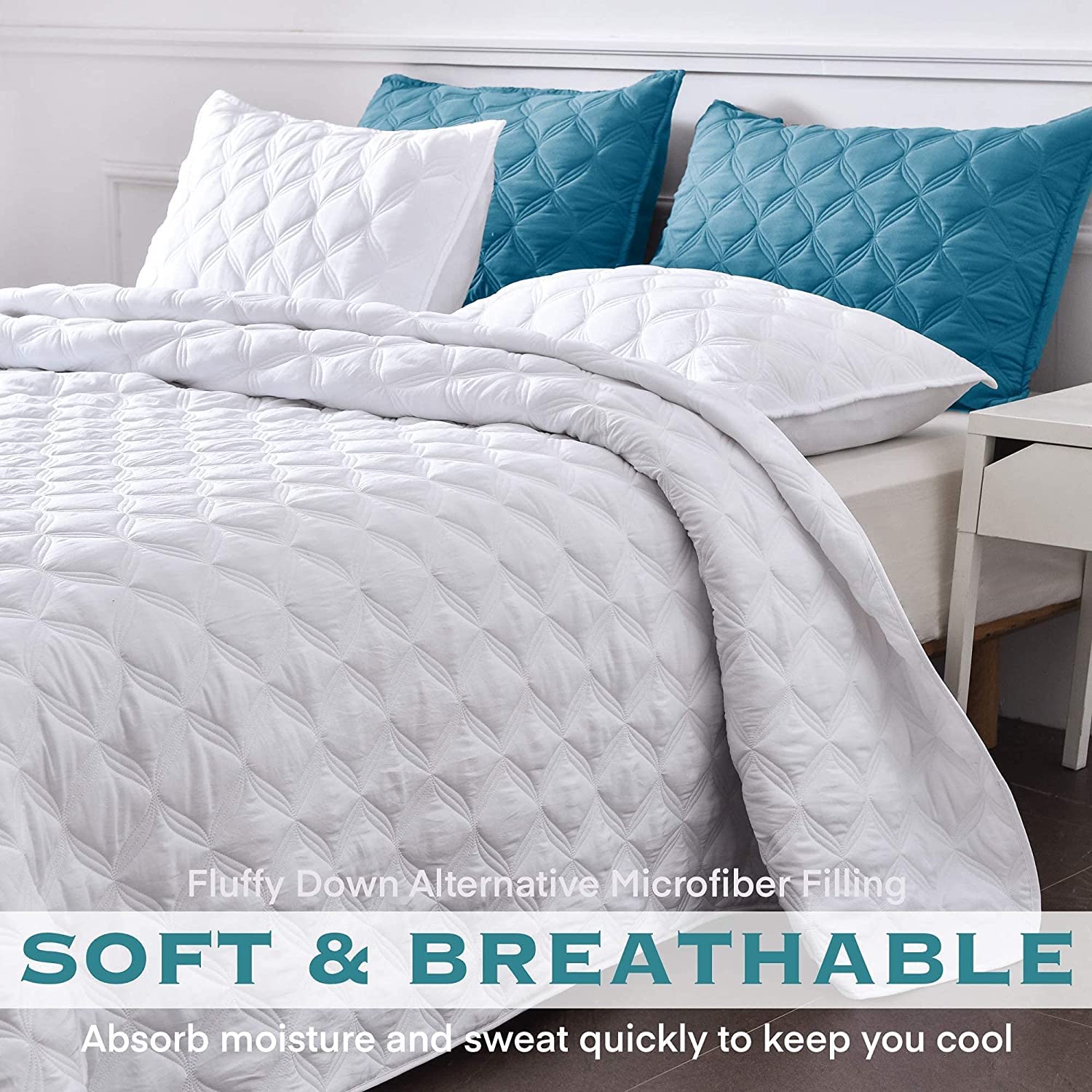 Litanika Oversized King Bedspreads 128X120 Quilt Set - 3 Piece White Lightweight Comforter Coverlets Bedding Cover Bed Decor All