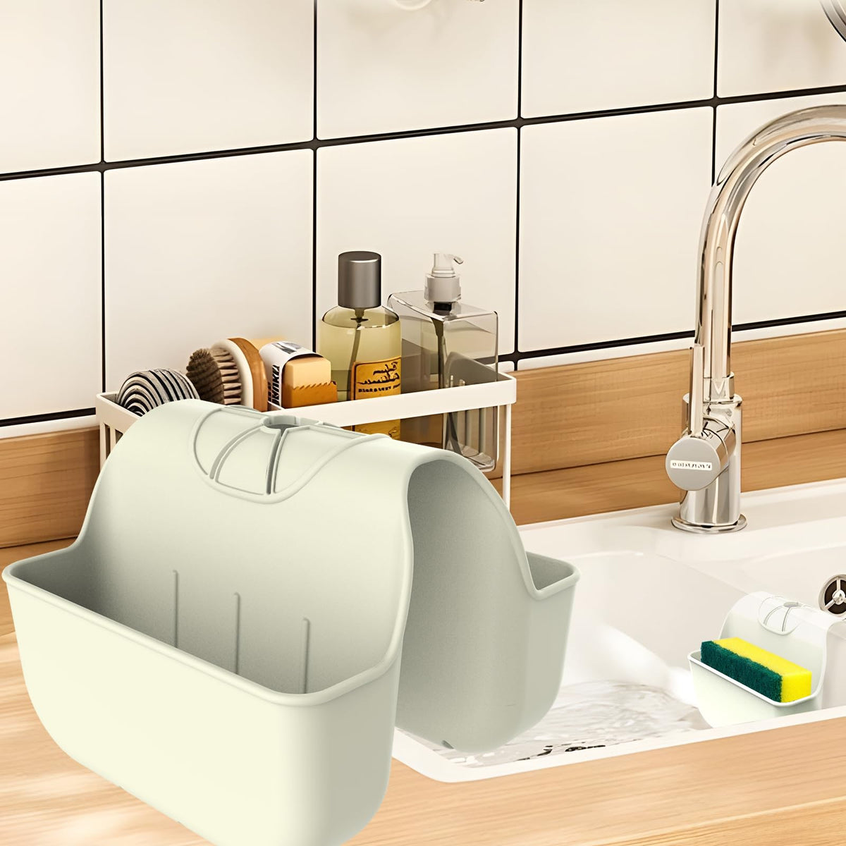 Sponge Holder For Kitchen Sink, Silicone Sink Saddle Caddy Organizer Rack, Sponges Holder Over Faucet, Hanging Kitchen Sink Orga