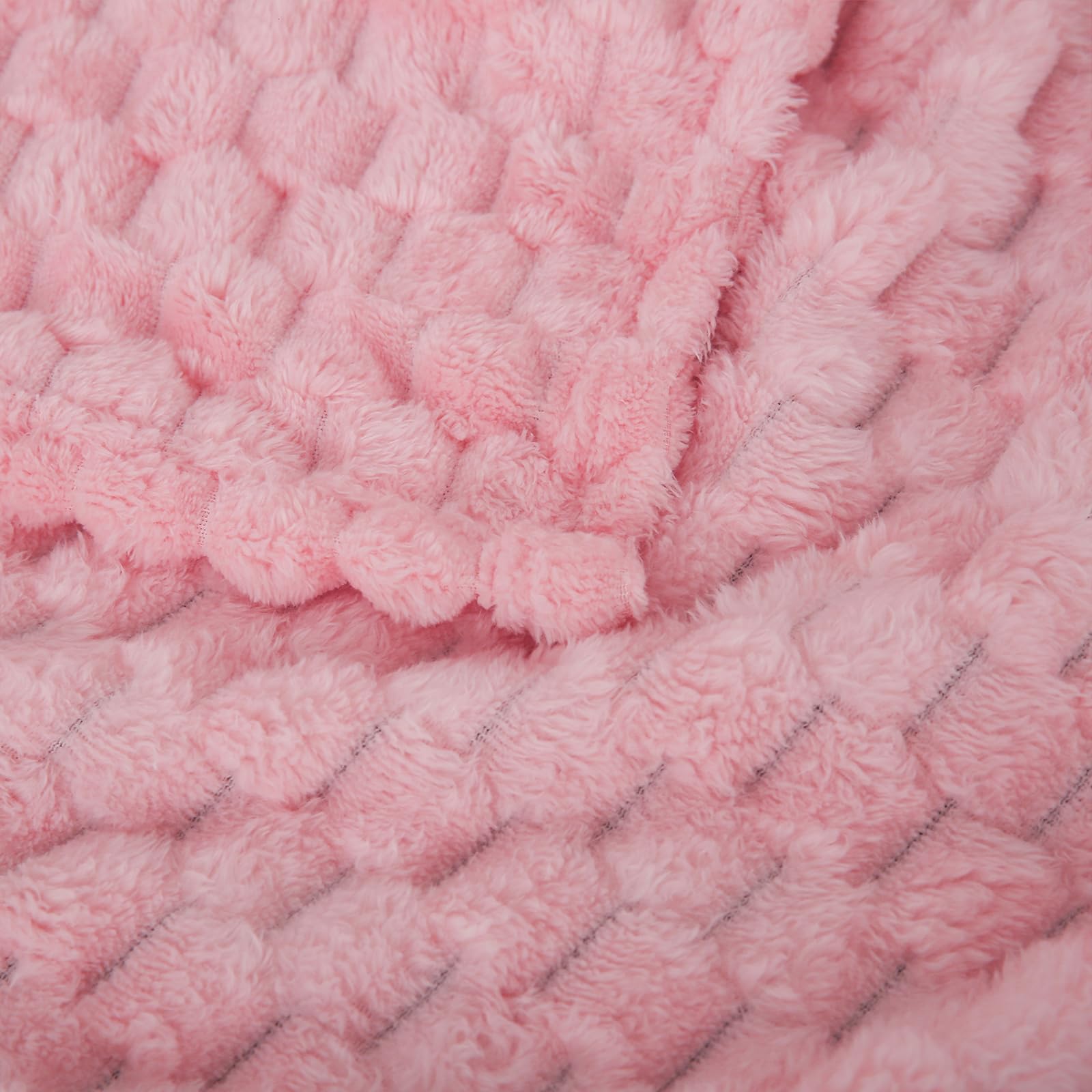 Puncuntex Light Pink Throw Blanket 90''  90'' Inches Fuzzy 3D Jacquard Decorative Flannel Fleece Super Soft Plush Cozy Blanket F