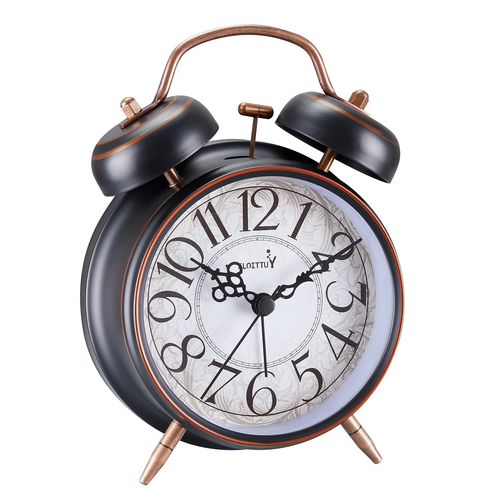 FLOITTUY Loud Alarm for Deep Sleepers 4 Retro Twin Bell Alarm Clock with Backlight for Bedroom and Home Decoration(Retro Black