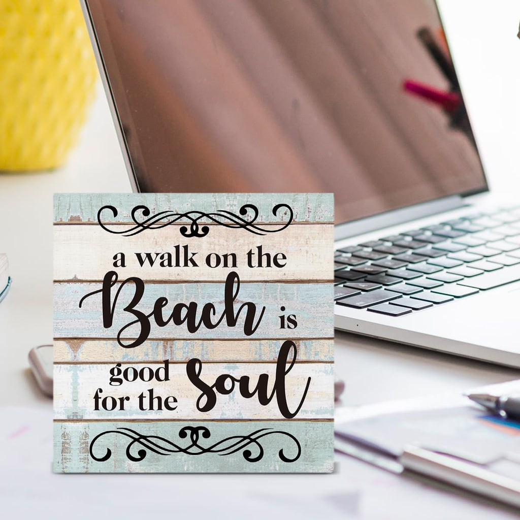 A Walk On The Beach Is Good For The Soul Wooden Box Sign Desk Decor, Beach House Wood Box Sign For Home Shelf Table Decoration 5